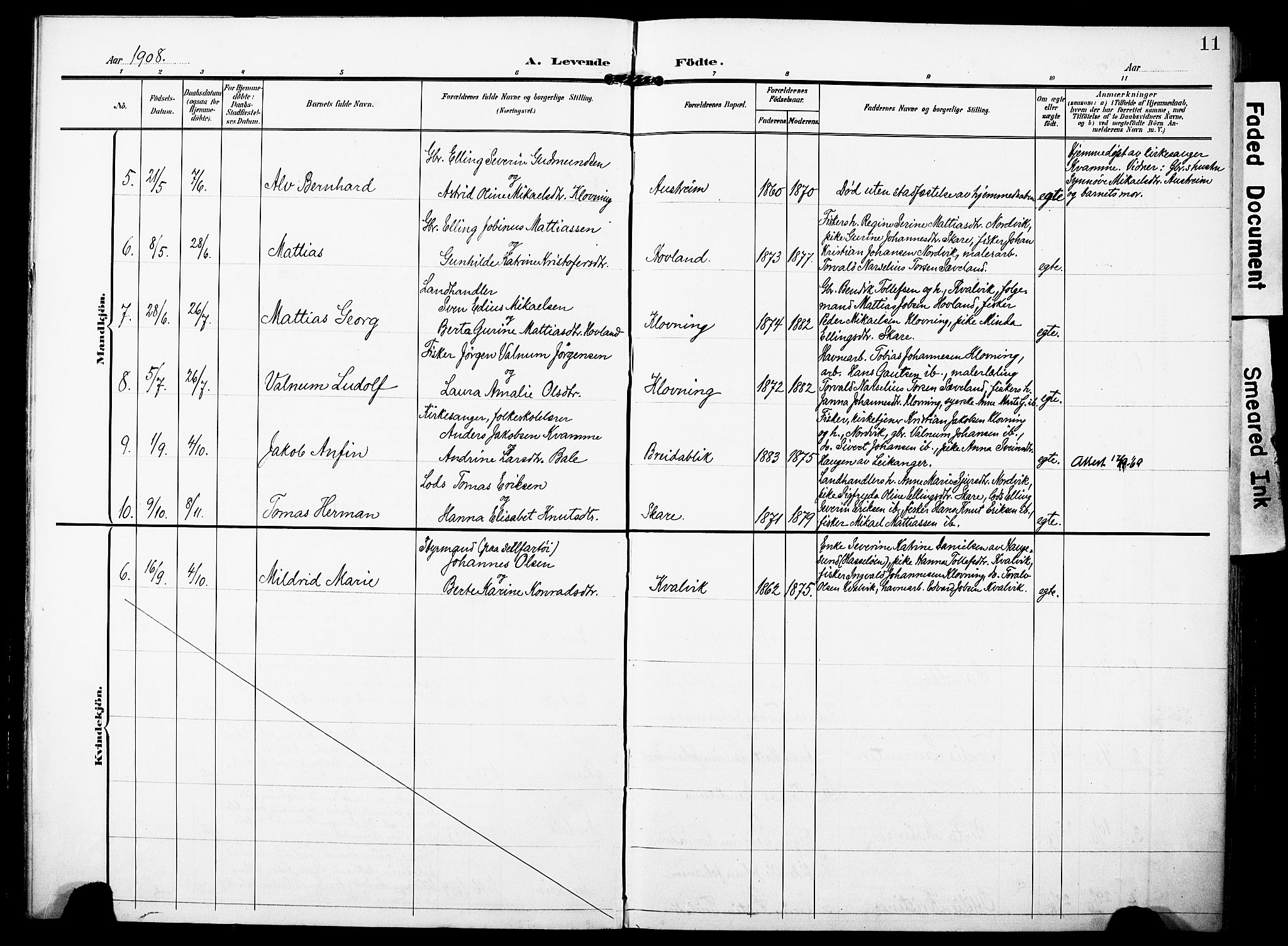 Torvastad sokneprestkontor, AV/SAST-A -101857/H/Ha/Haa/L0018: Ministerialbok nr. A 17, 1903-1925, s. 11