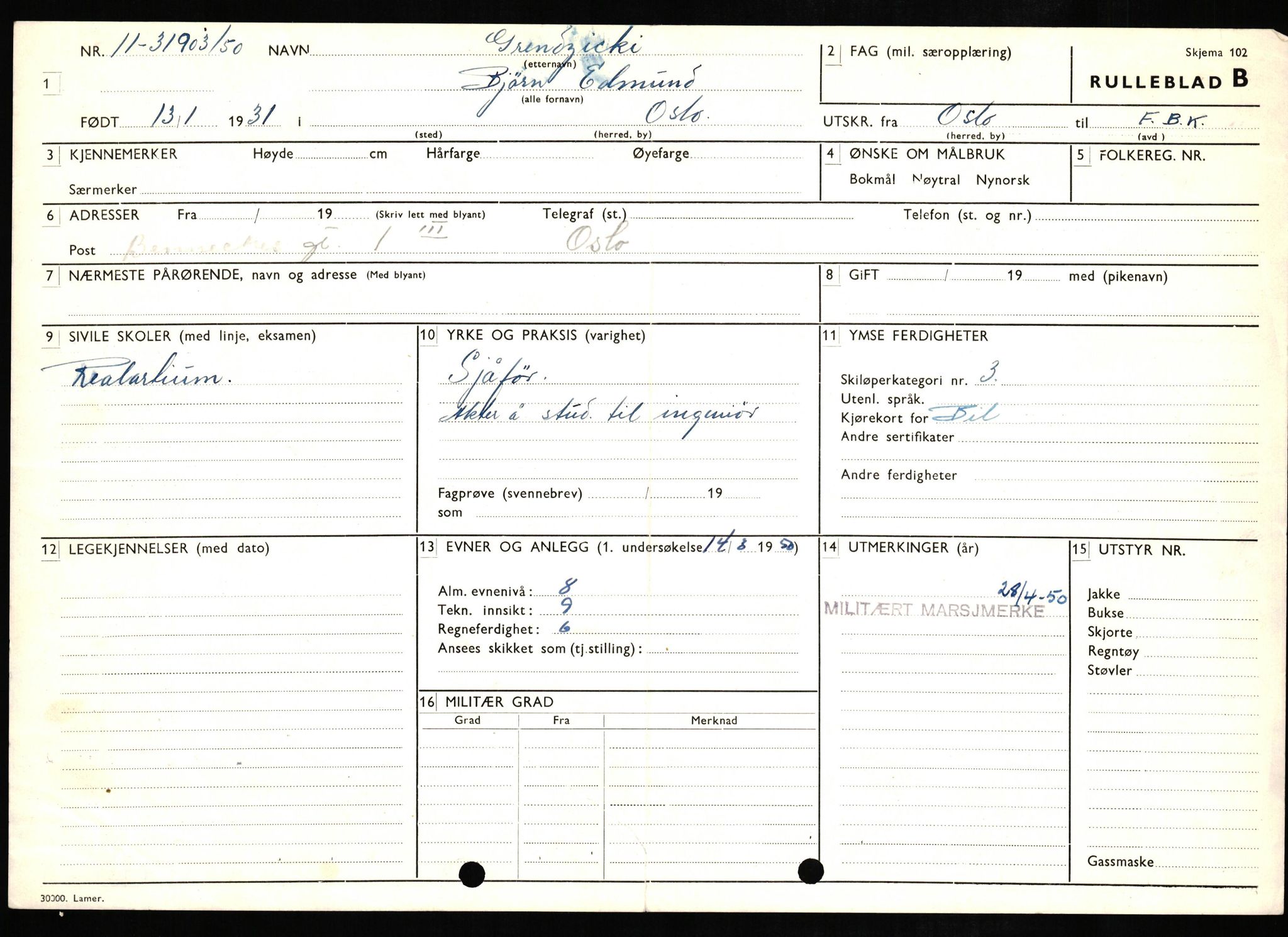 Forsvaret, Forsvarets overkommando II, AV/RA-RAFA-3915/D/Db/L0010: CI Questionaires. Tyske okkupasjonsstyrker i Norge. Tyskere., 1945-1946, s. 188