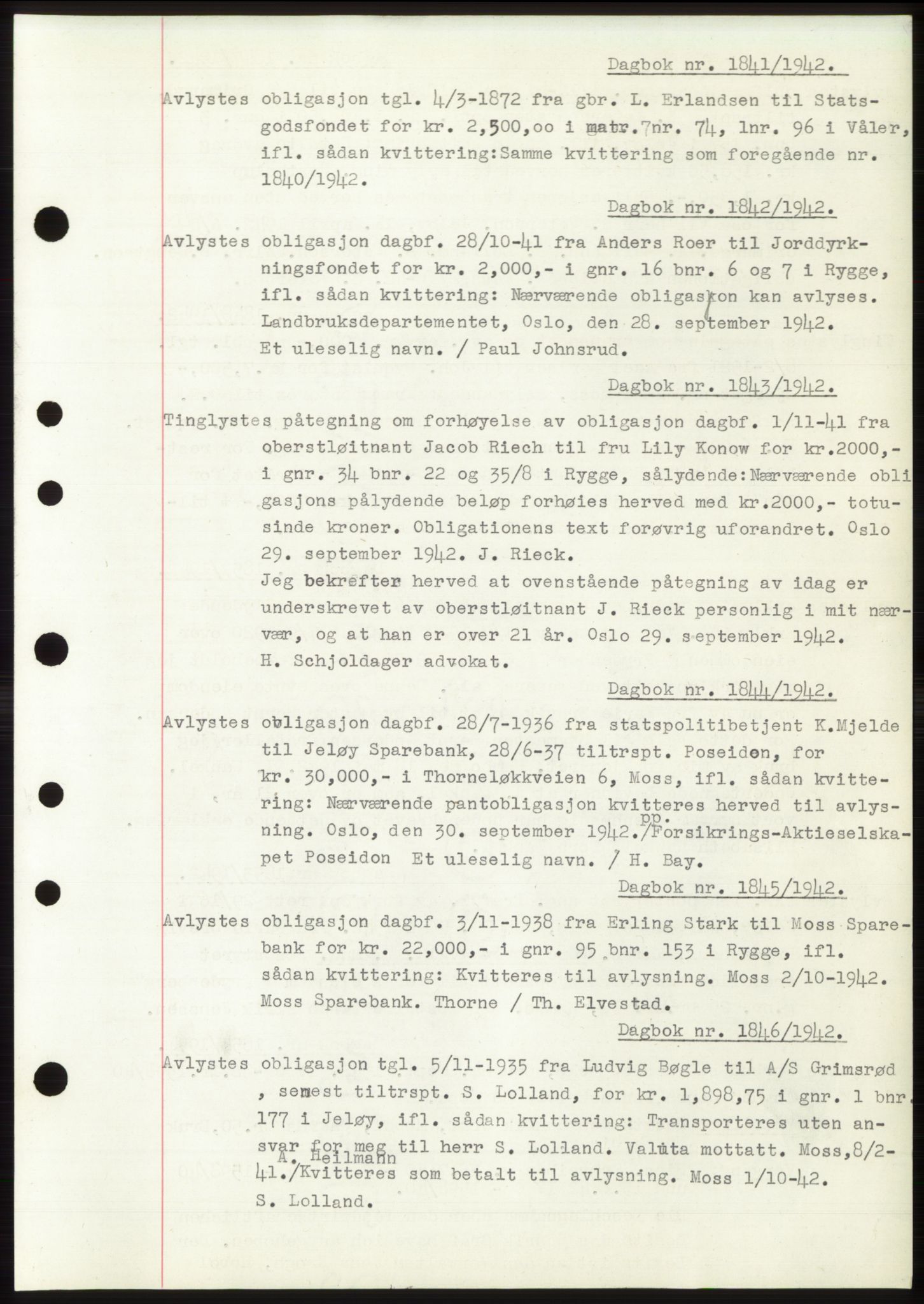 Moss sorenskriveri, SAO/A-10168: Pantebok nr. C10, 1938-1950, Dagboknr: 1841/1942