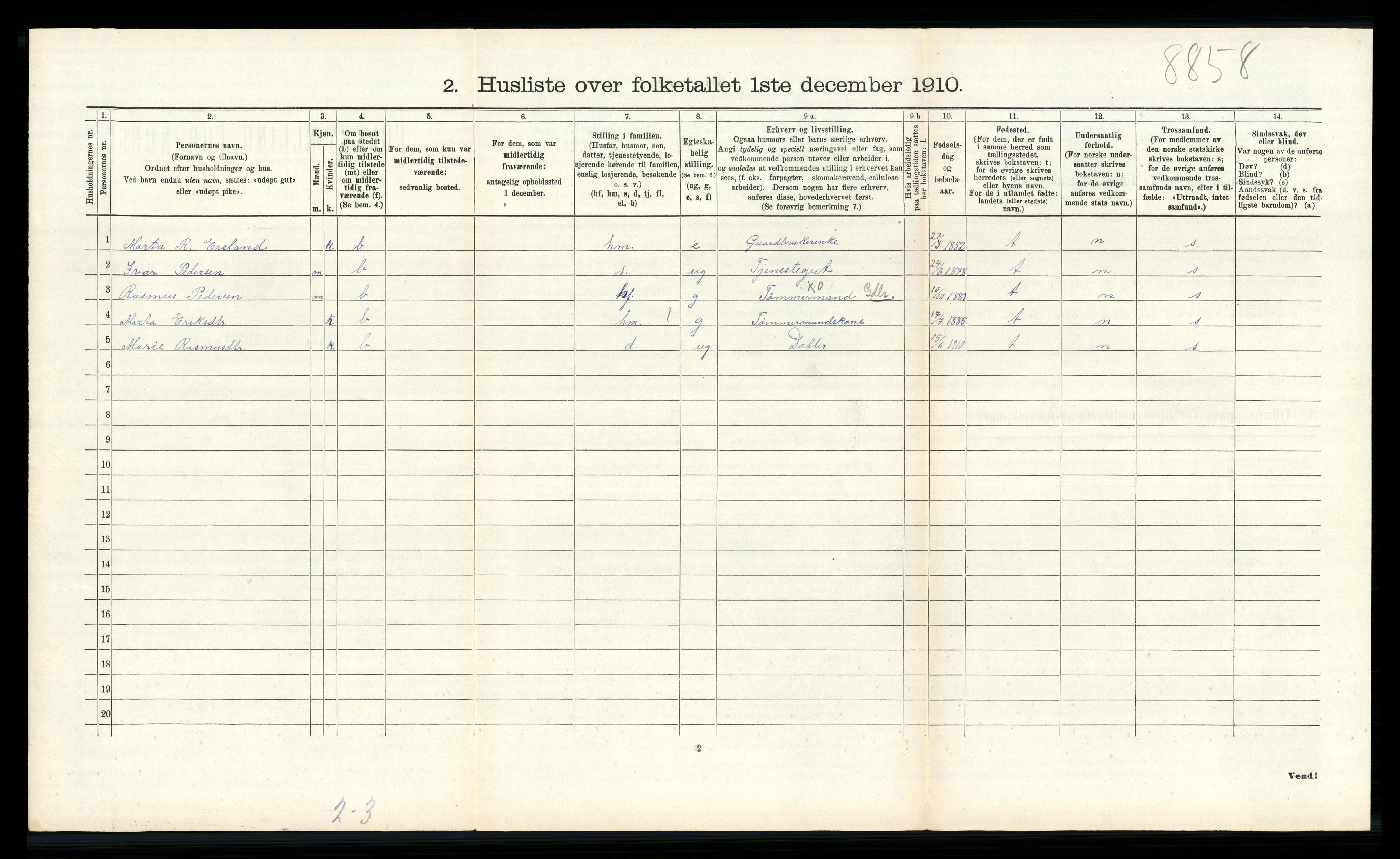 RA, Folketelling 1910 for 1218 Finnås herred, 1910, s. 997