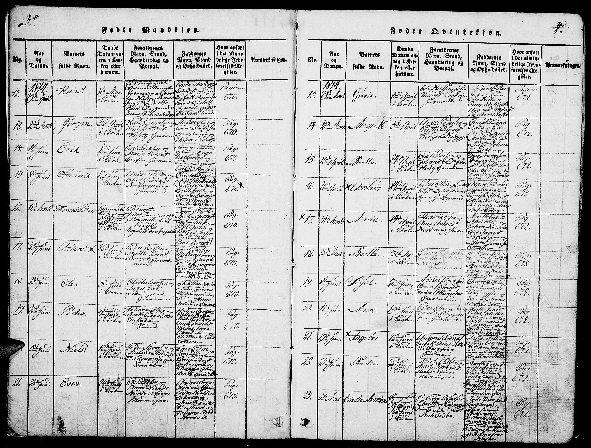 Stange prestekontor, AV/SAH-PREST-002/L/L0001: Klokkerbok nr. 1, 1814-1825, s. 3-4