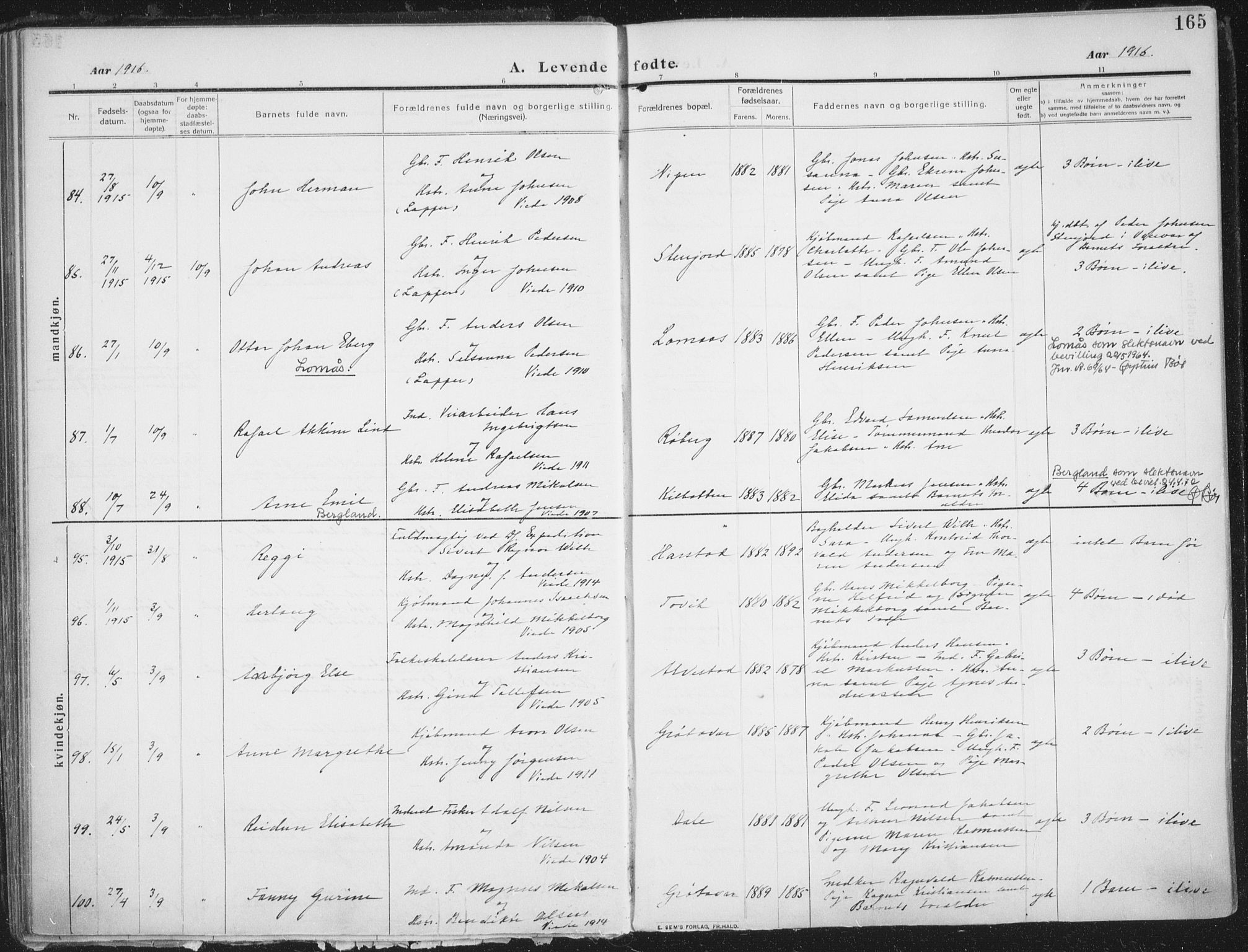Trondenes sokneprestkontor, AV/SATØ-S-1319/H/Ha/L0018kirke: Ministerialbok nr. 18, 1909-1918, s. 165