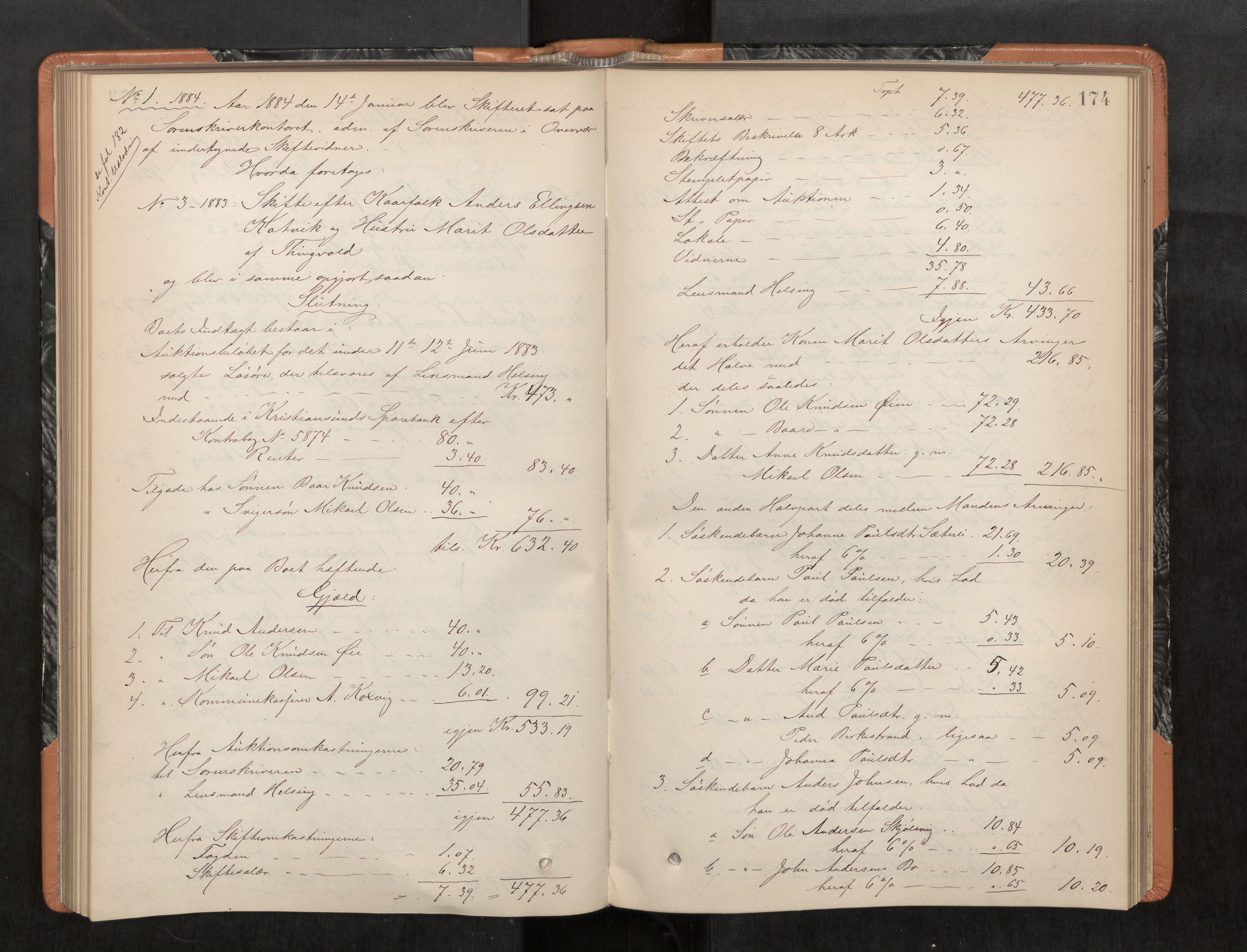 Nordmøre sorenskriveri, AV/SAT-A-4132/1/3/3A/L0039: Utlodningsprotokoll nr. 08, 1881-1885, s. 174