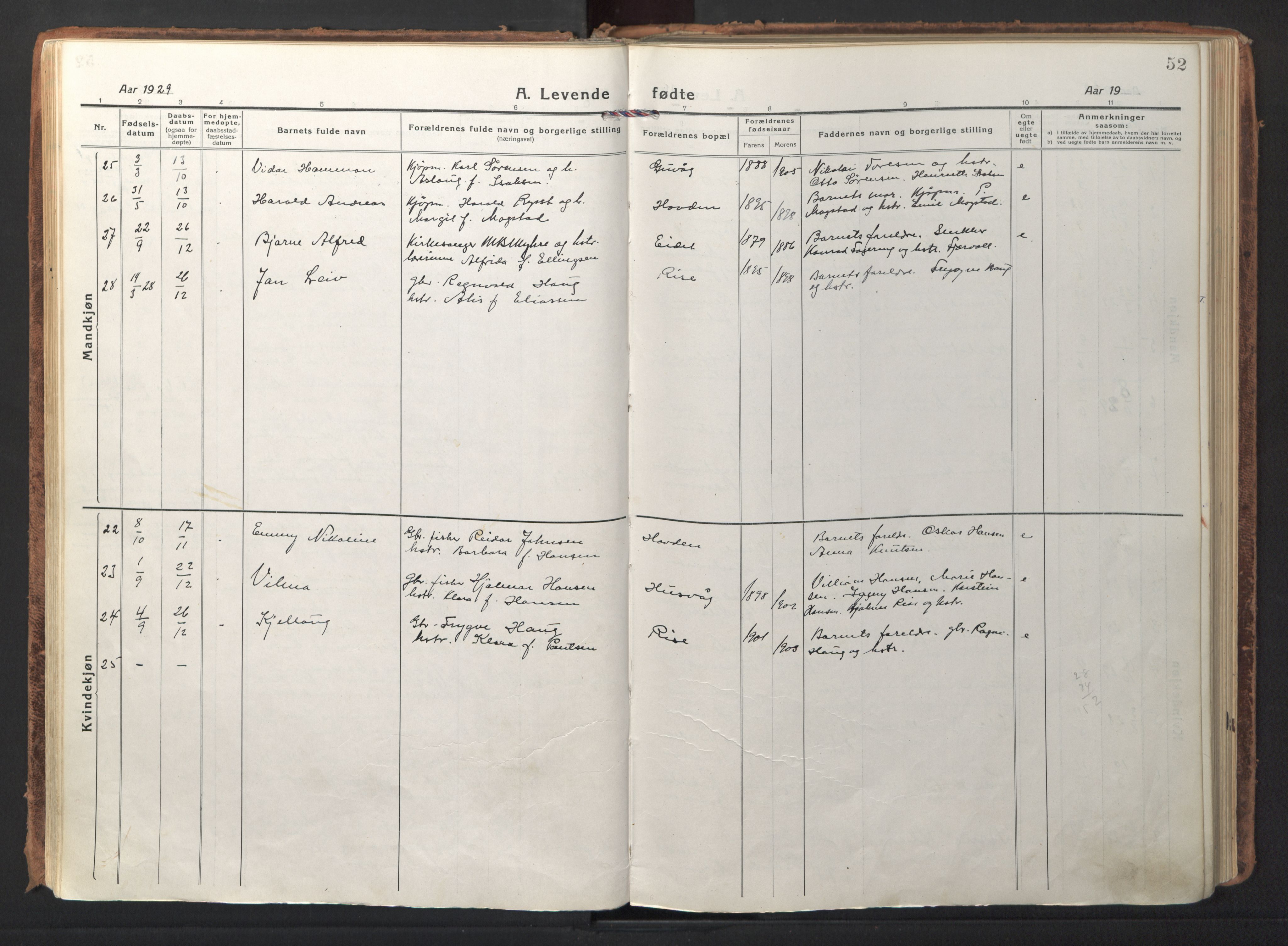 Ministerialprotokoller, klokkerbøker og fødselsregistre - Nordland, AV/SAT-A-1459/892/L1323: Ministerialbok nr. 892A04, 1917-1934, s. 52