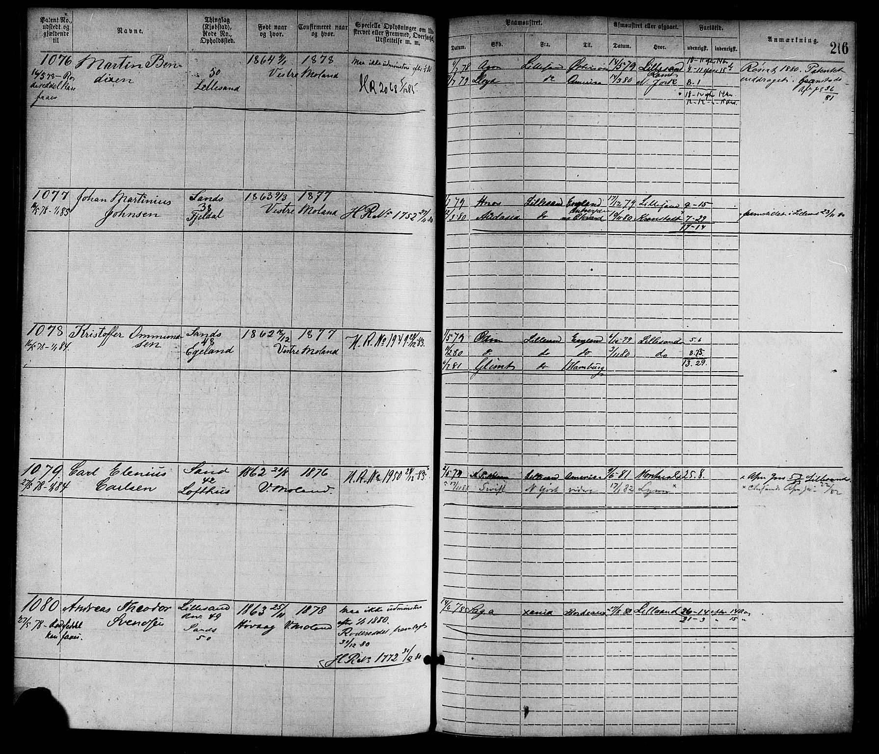 Lillesand mønstringskrets, SAK/2031-0014/F/Fa/L0004: Annotasjonsrulle nr 1-1920 med register, G-1, 1869-1891, s. 242