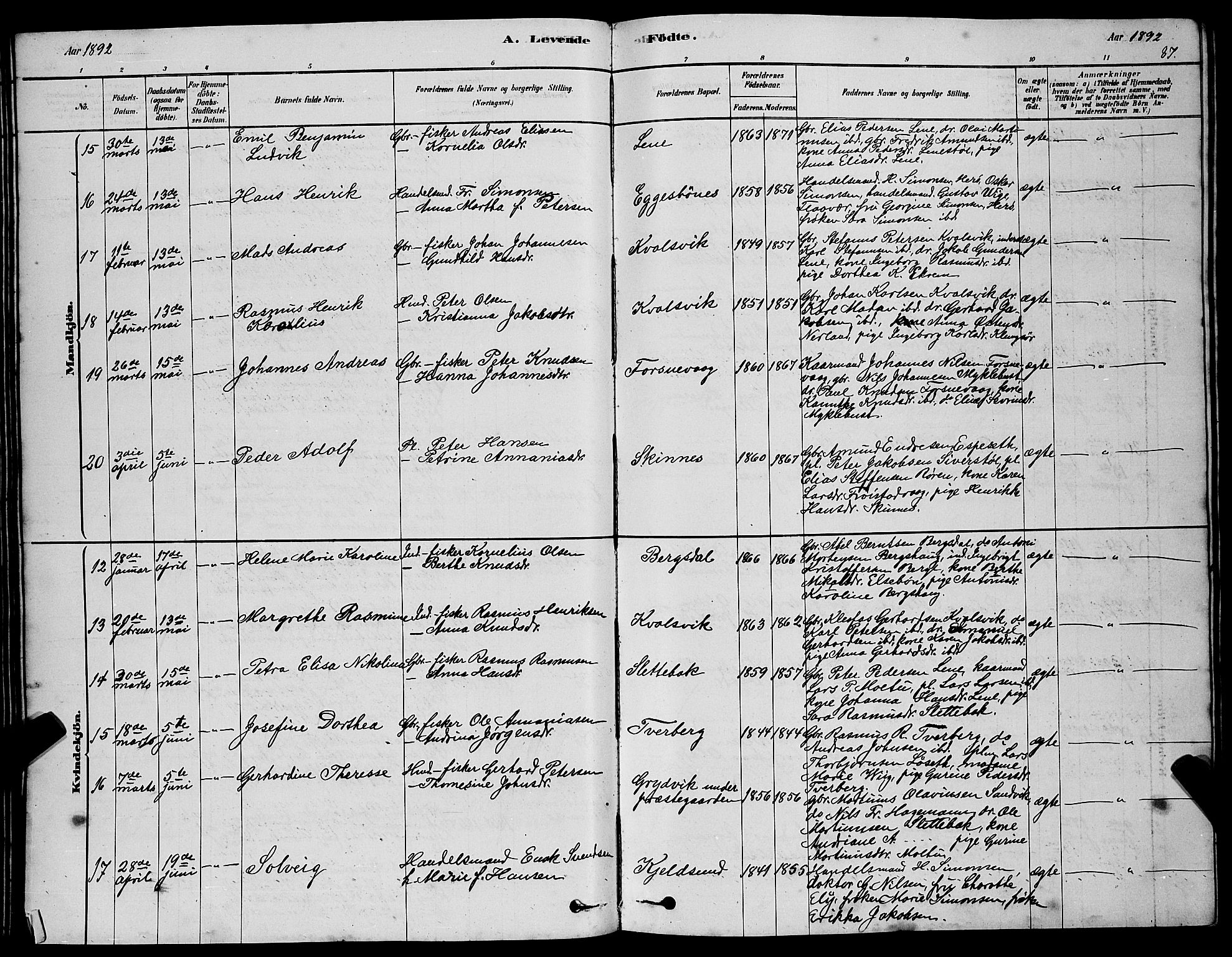 Ministerialprotokoller, klokkerbøker og fødselsregistre - Møre og Romsdal, AV/SAT-A-1454/507/L0081: Klokkerbok nr. 507C04, 1878-1898, s. 87