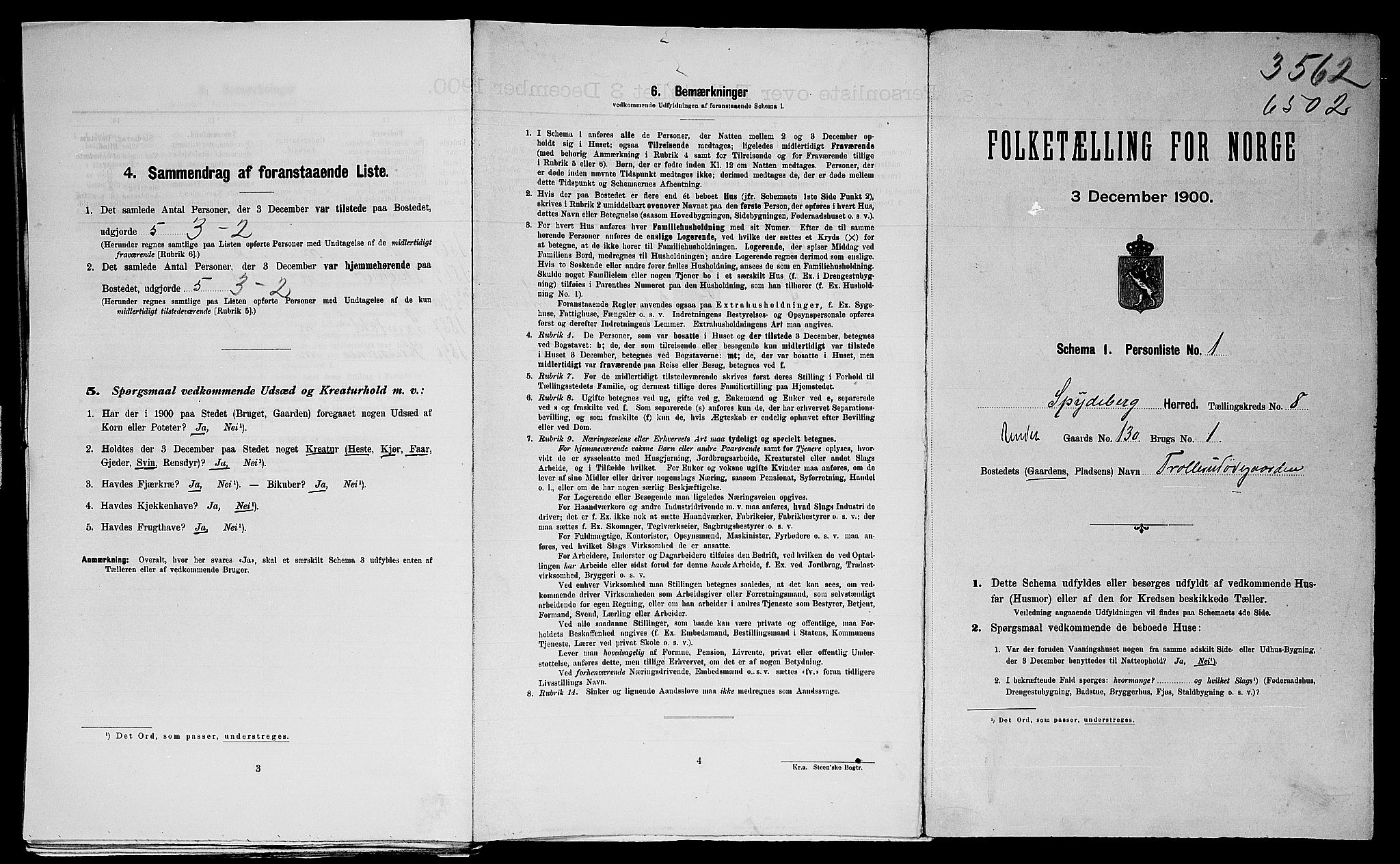 SAO, Folketelling 1900 for 0123 Spydeberg herred, 1900