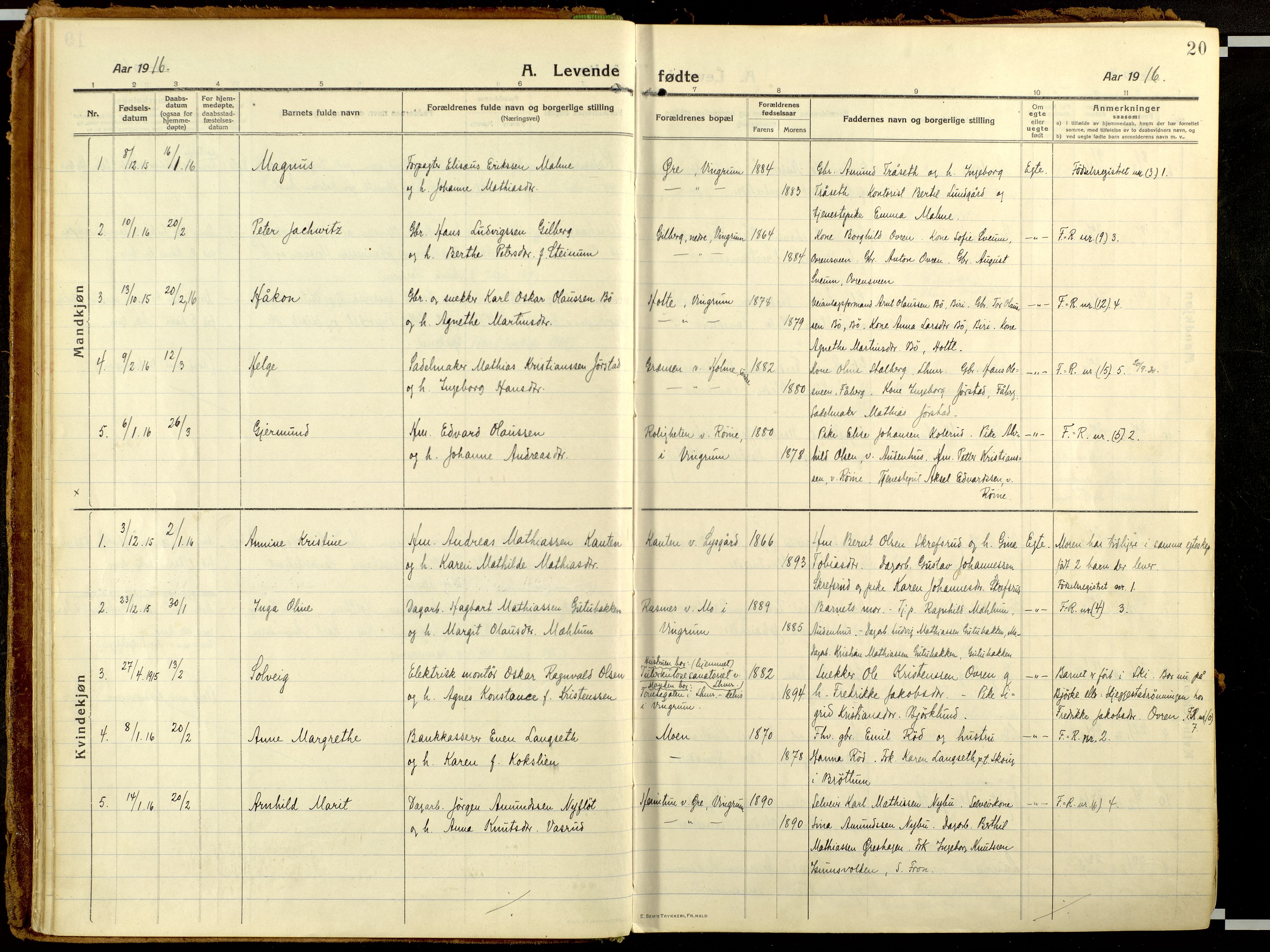 Fåberg prestekontor, AV/SAH-PREST-086/H/Ha/Haa/L0013: Ministerialbok nr. 13, 1913-1928, s. 20