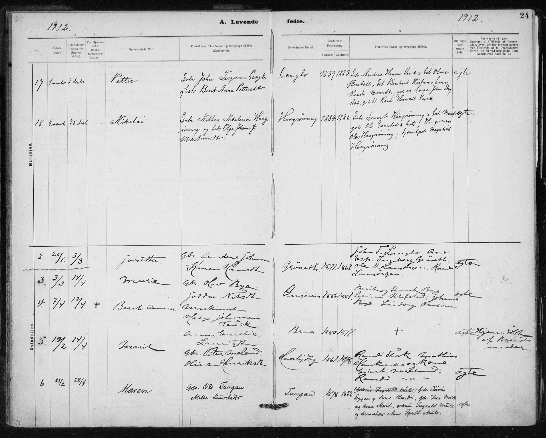 Ministerialprotokoller, klokkerbøker og fødselsregistre - Sør-Trøndelag, AV/SAT-A-1456/612/L0381: Ministerialbok nr. 612A13, 1907-1923, s. 24