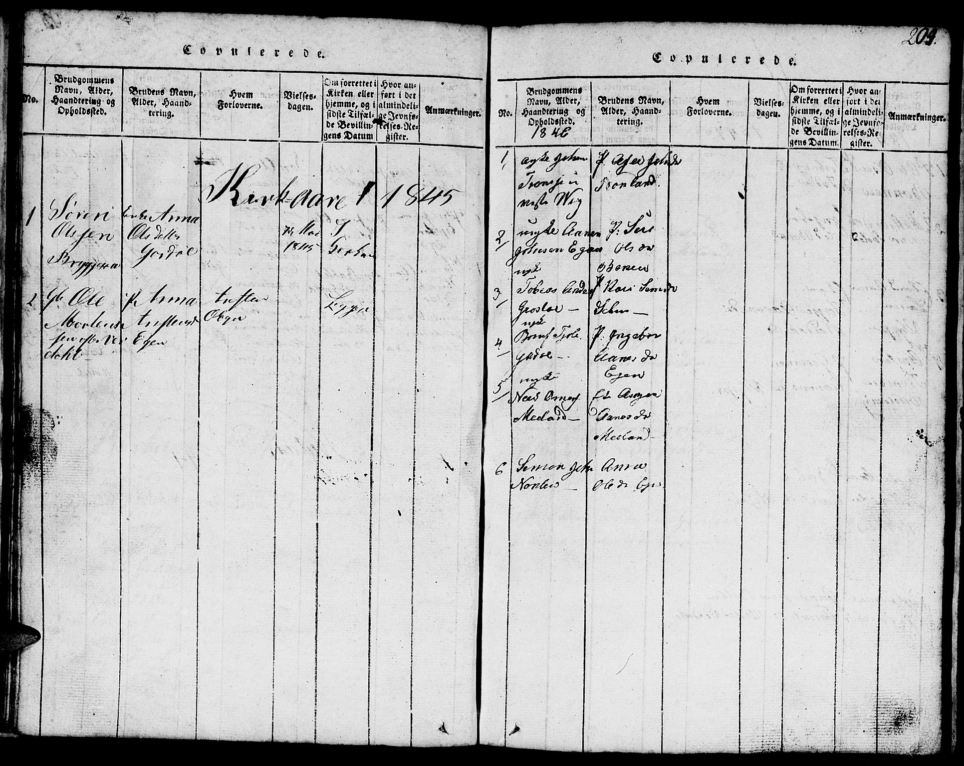 Hægebostad sokneprestkontor, SAK/1111-0024/F/Fb/Fbb/L0001: Klokkerbok nr. B 1, 1816-1850, s. 204