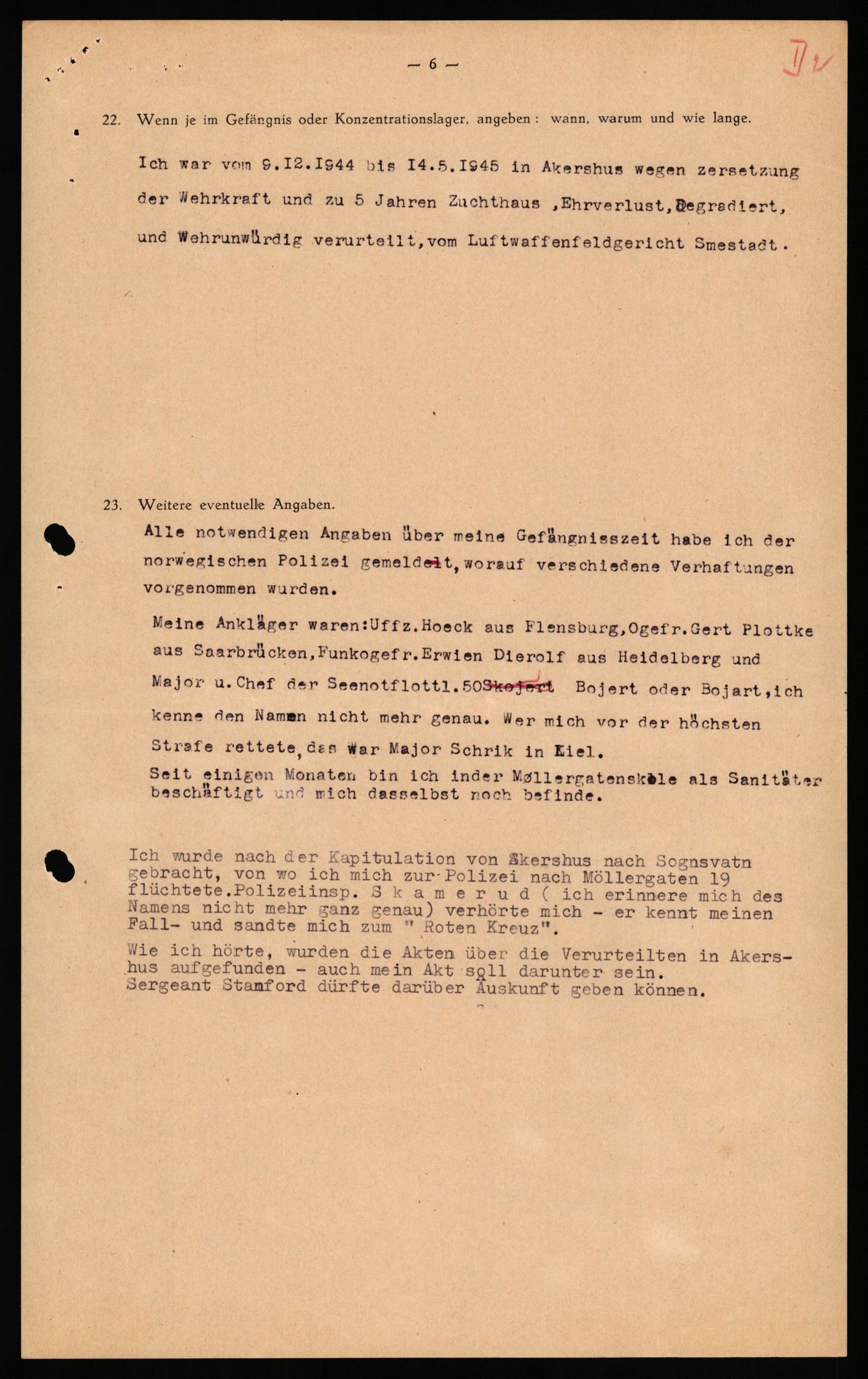 Forsvaret, Forsvarets overkommando II, AV/RA-RAFA-3915/D/Db/L0038: CI Questionaires. Tyske okkupasjonsstyrker i Norge. Østerrikere., 1945-1946, s. 256