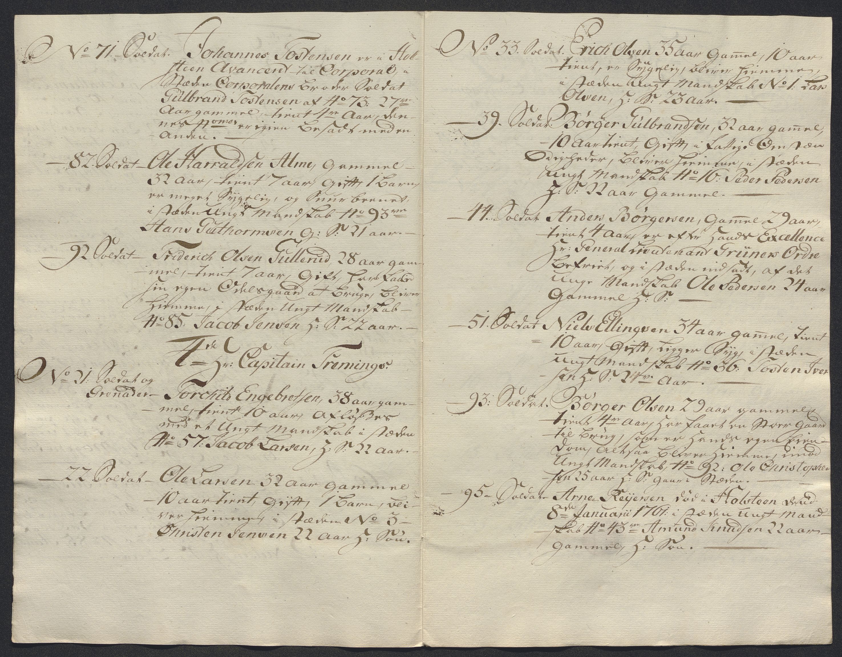 Kommanderende general (KG I) med Det norske krigsdirektorium, AV/RA-EA-5419/E/Ec/L0021: Ruller over nedkommanderte mannskap, 1758-1762, s. 585