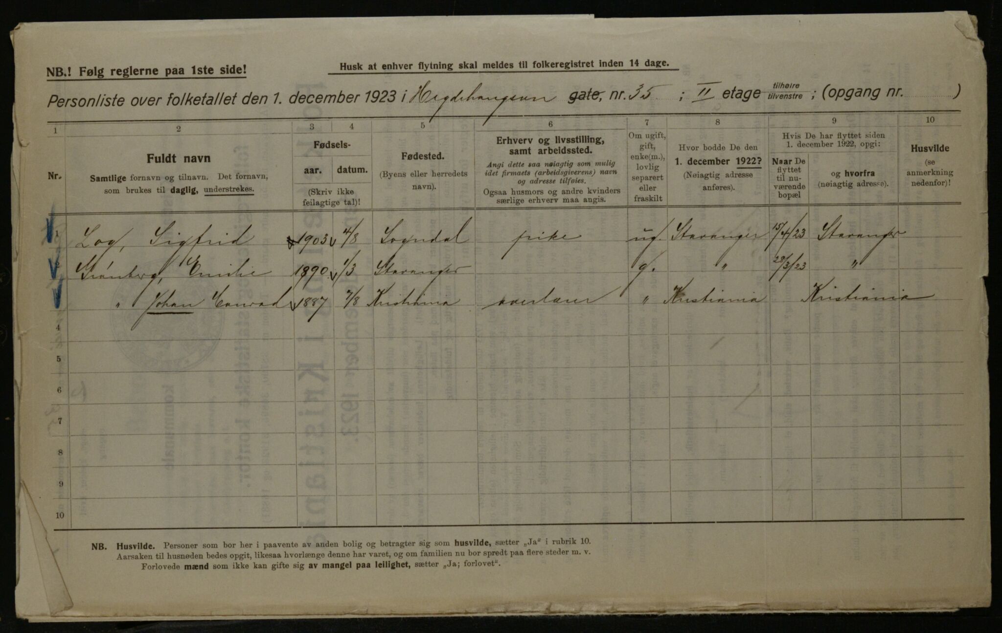 OBA, Kommunal folketelling 1.12.1923 for Kristiania, 1923, s. 40783