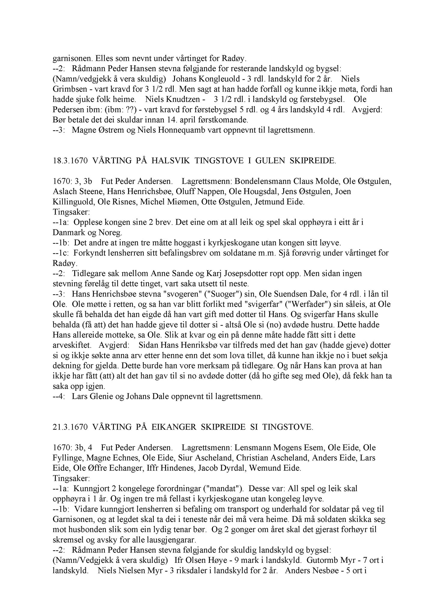 Samling av fulltekstavskrifter, SAB/FULLTEKST/A/12/0113: Nordhordland sorenskriveri, tingbok nr. A 11, 1670