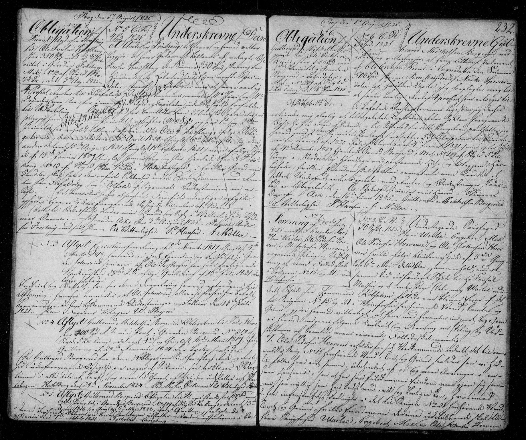 Ringerike sorenskriveri, SAKO/A-105/G/Ga/Gaa/L0019: Pantebok nr. 19, 1821-1825, s. 232
