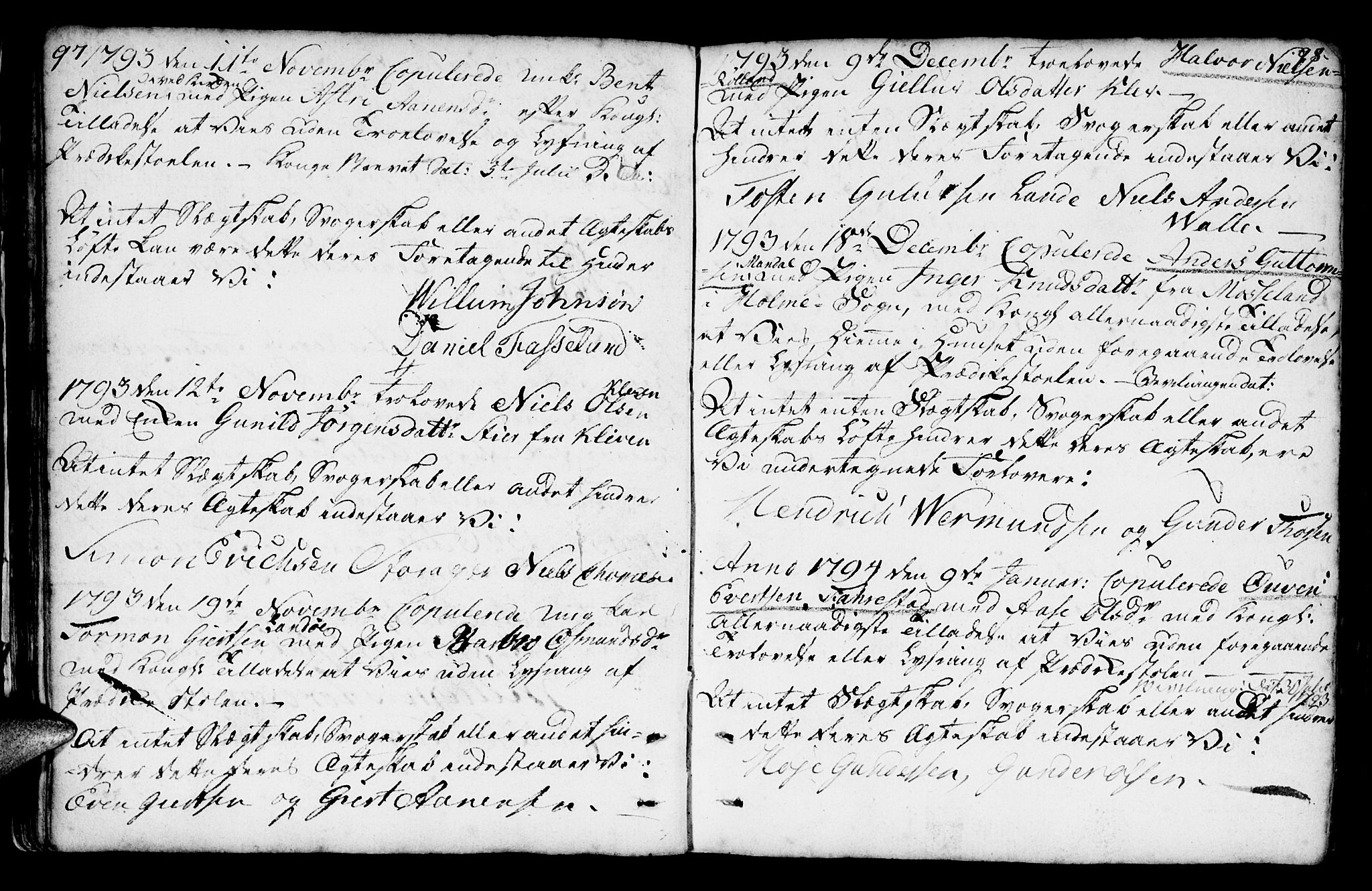 Mandal sokneprestkontor, AV/SAK-1111-0030/F/Fa/Faa/L0007: Ministerialbok nr. A 7, 1783-1818, s. 97-98