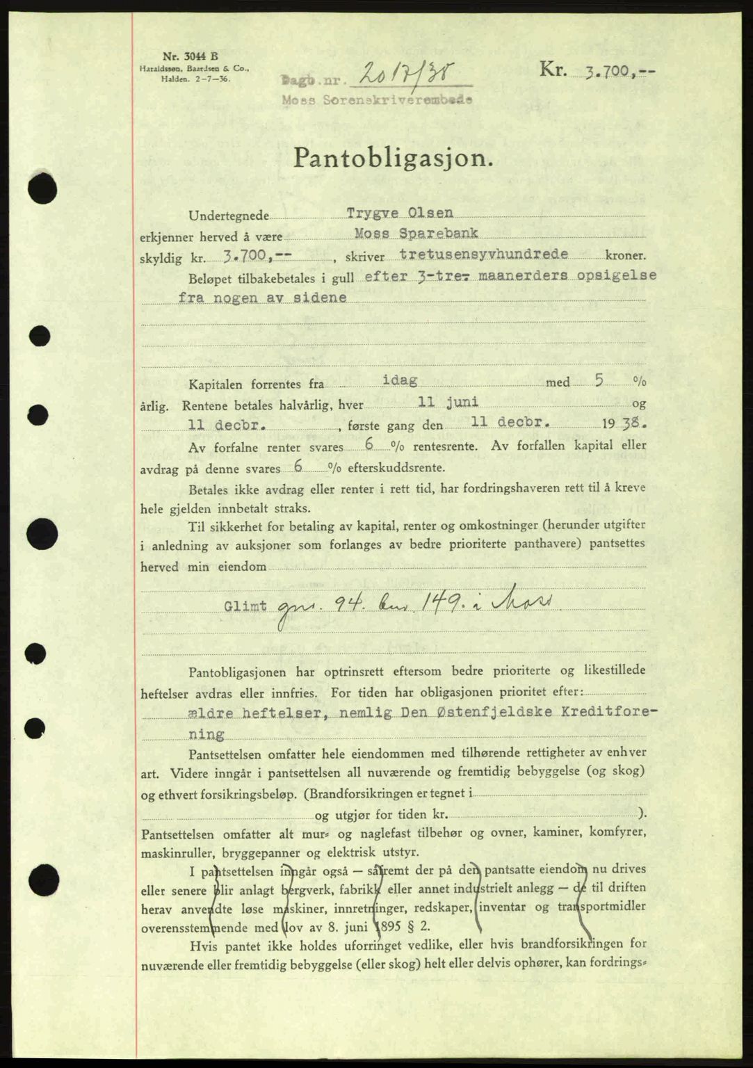 Moss sorenskriveri, SAO/A-10168: Pantebok nr. B6, 1938-1938, Dagboknr: 2017/1938