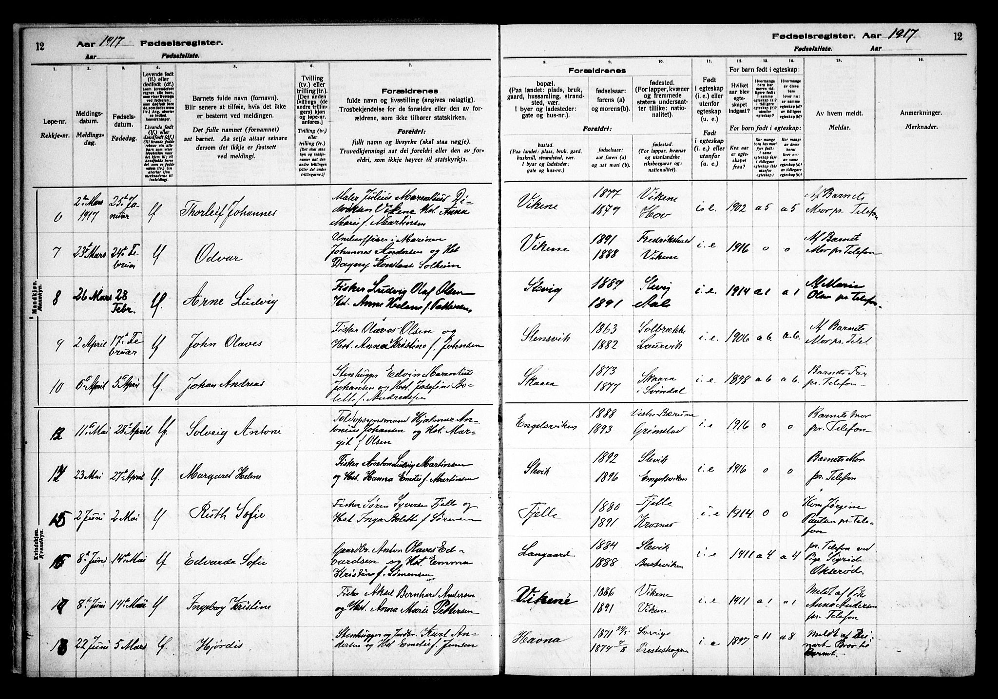 Onsøy prestekontor Kirkebøker, AV/SAO-A-10914/J/Ja/L0001: Fødselsregister nr. I 1, 1916-1937, s. 12