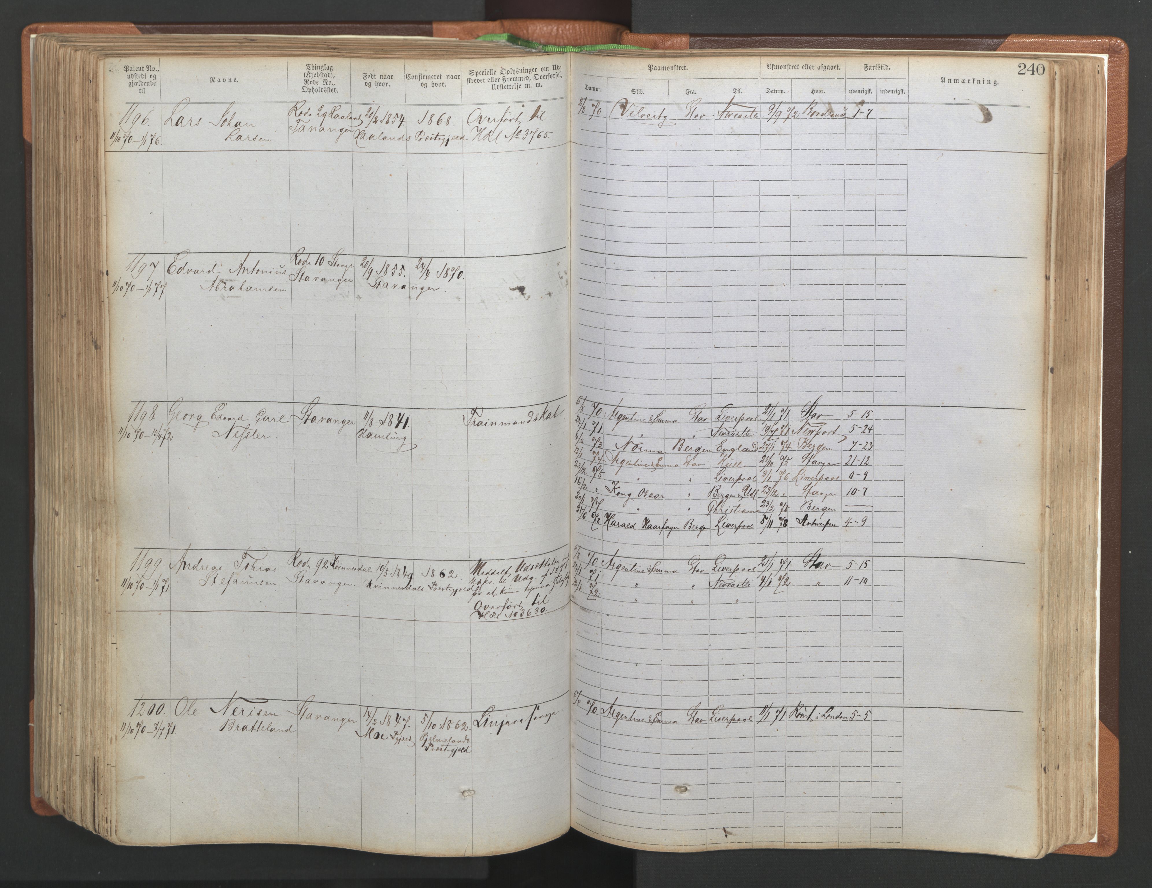 Stavanger sjømannskontor, SAST/A-102006/F/Ff/L0004: Annotasjonsrulle No. 1, patentnr. 1-1785 (del 1), 1869-1900, s. 244