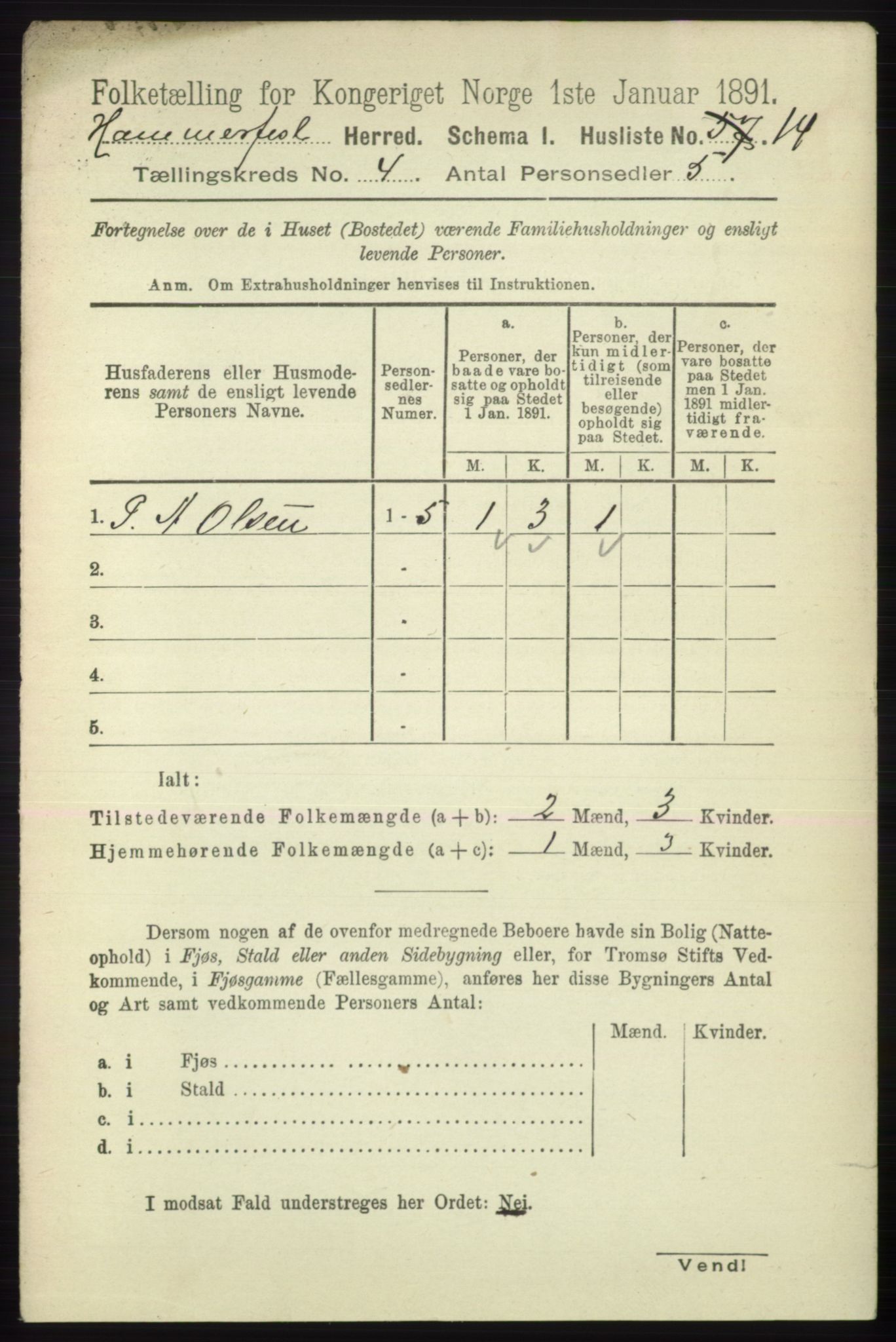 RA, Folketelling 1891 for 2016 Hammerfest herred, 1891, s. 1101