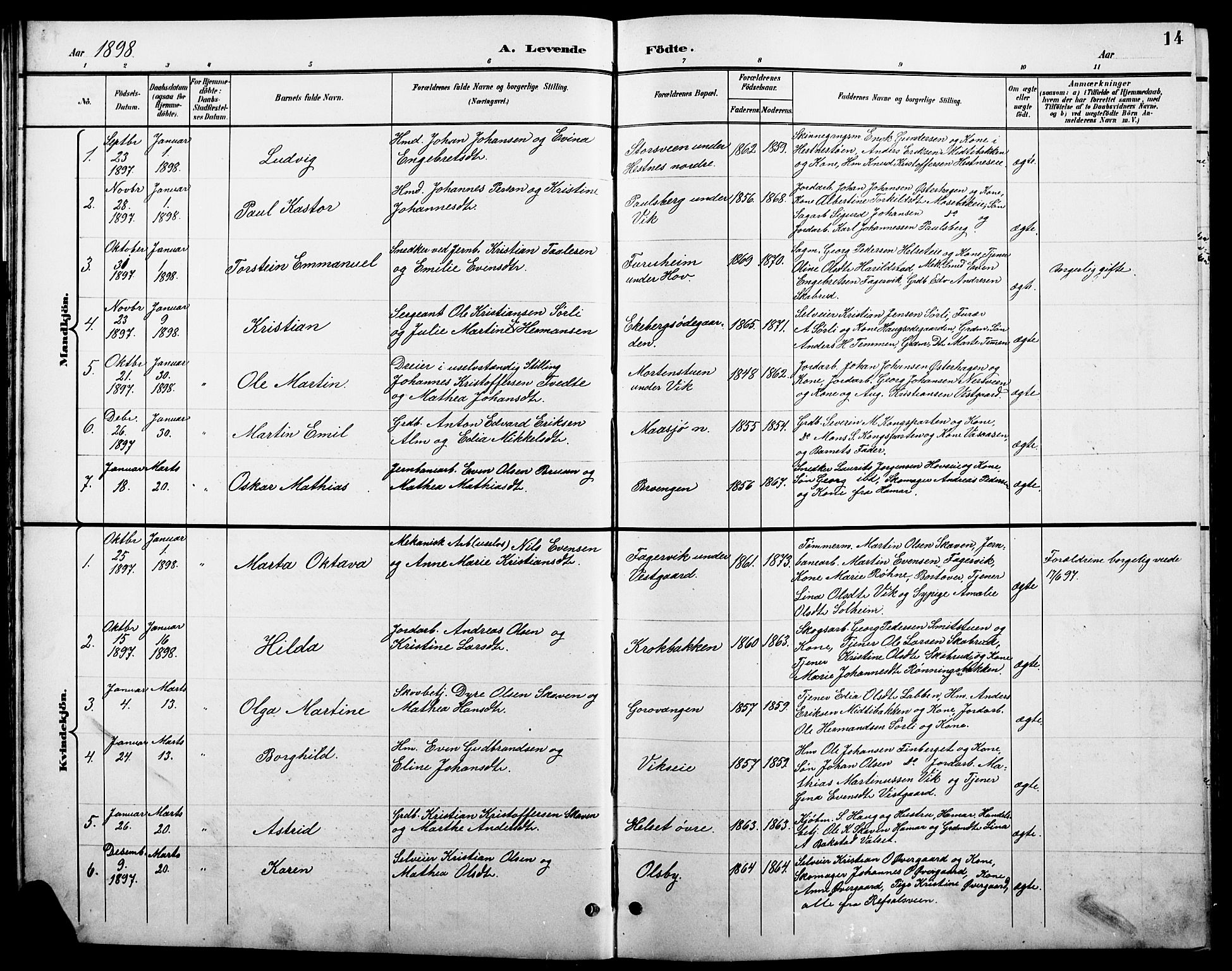 Stange prestekontor, SAH/PREST-002/L/L0011: Klokkerbok nr. 11, 1895-1917, s. 14