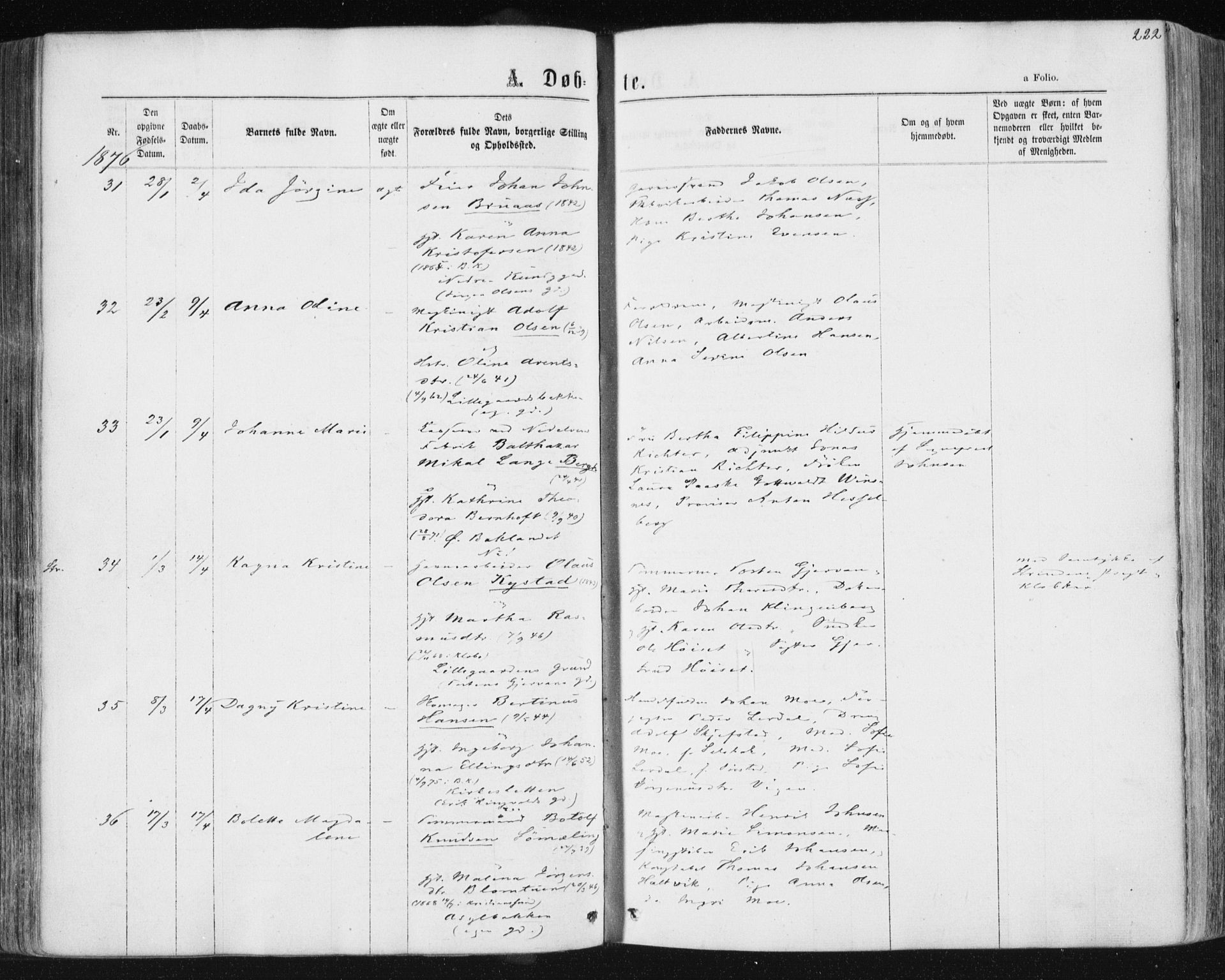 Ministerialprotokoller, klokkerbøker og fødselsregistre - Sør-Trøndelag, SAT/A-1456/604/L0186: Ministerialbok nr. 604A07, 1866-1877, s. 222