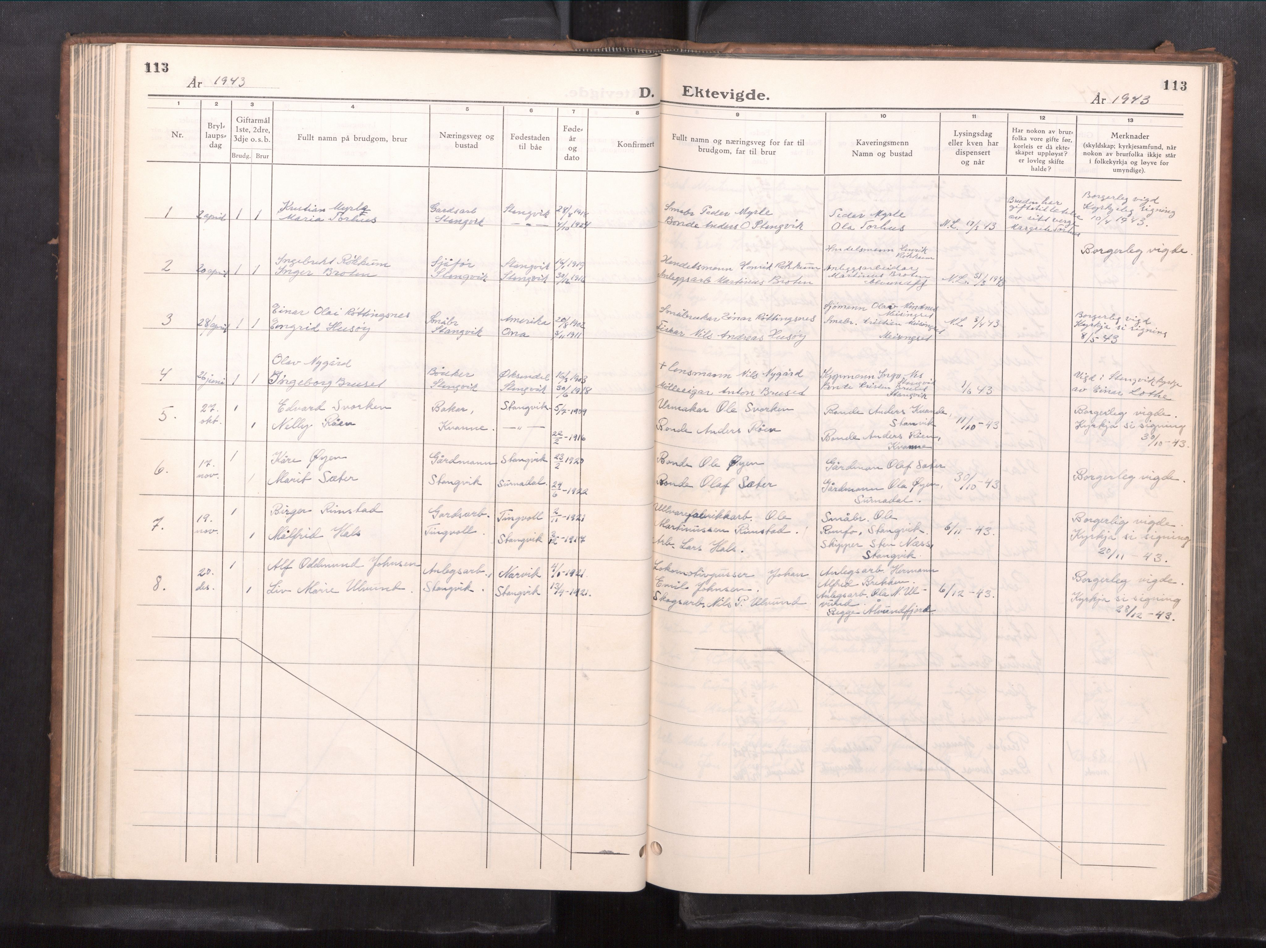 Ministerialprotokoller, klokkerbøker og fødselsregistre - Møre og Romsdal, SAT/A-1454/592/L1032: Klokkerbok nr. 592---, 1940-1960, s. 113