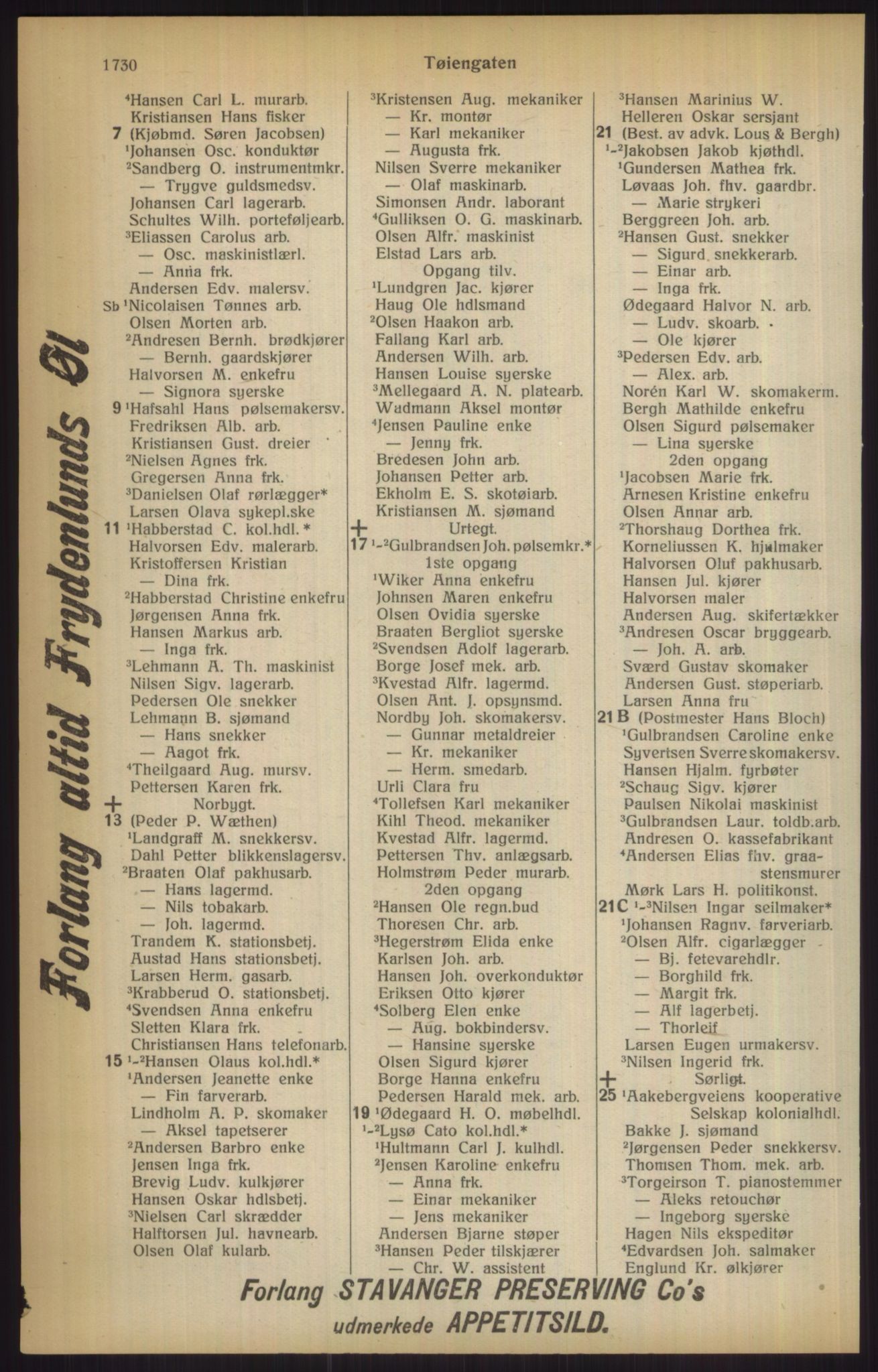 Kristiania/Oslo adressebok, PUBL/-, 1915, s. 1730