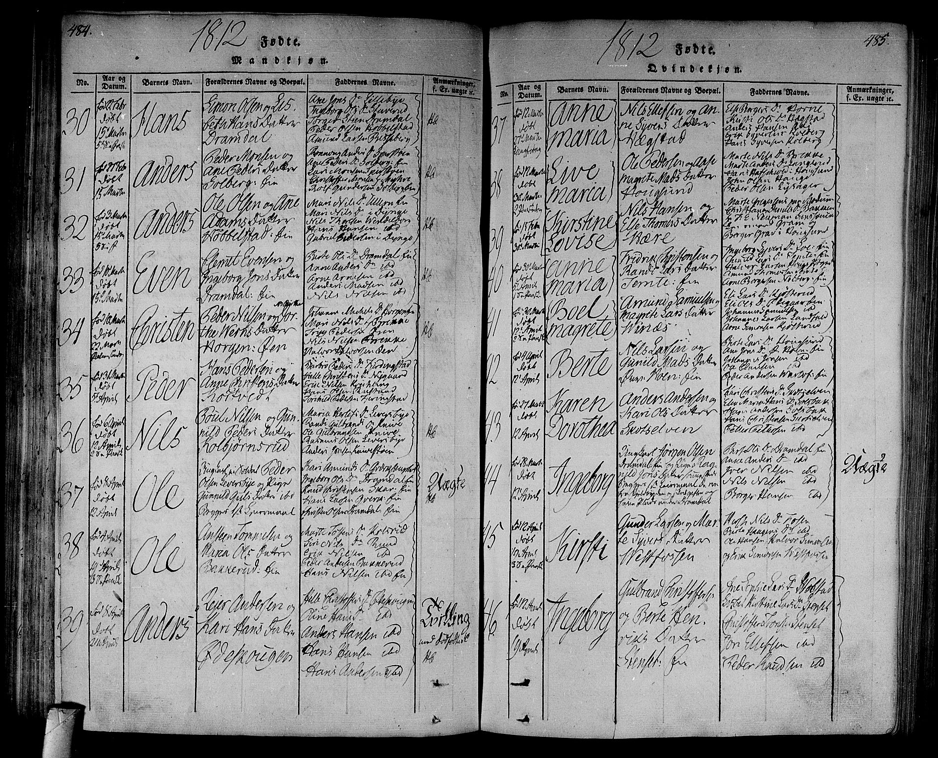 Eiker kirkebøker, SAKO/A-4/F/Fa/L0010: Ministerialbok nr. I 10, 1806-1815, s. 484-485