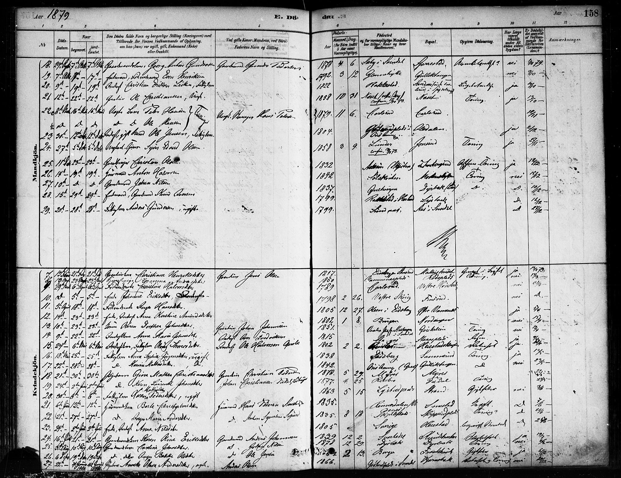 Skiptvet prestekontor Kirkebøker, AV/SAO-A-20009/F/Fa/L0009: Ministerialbok nr. 9, 1878-1900, s. 158