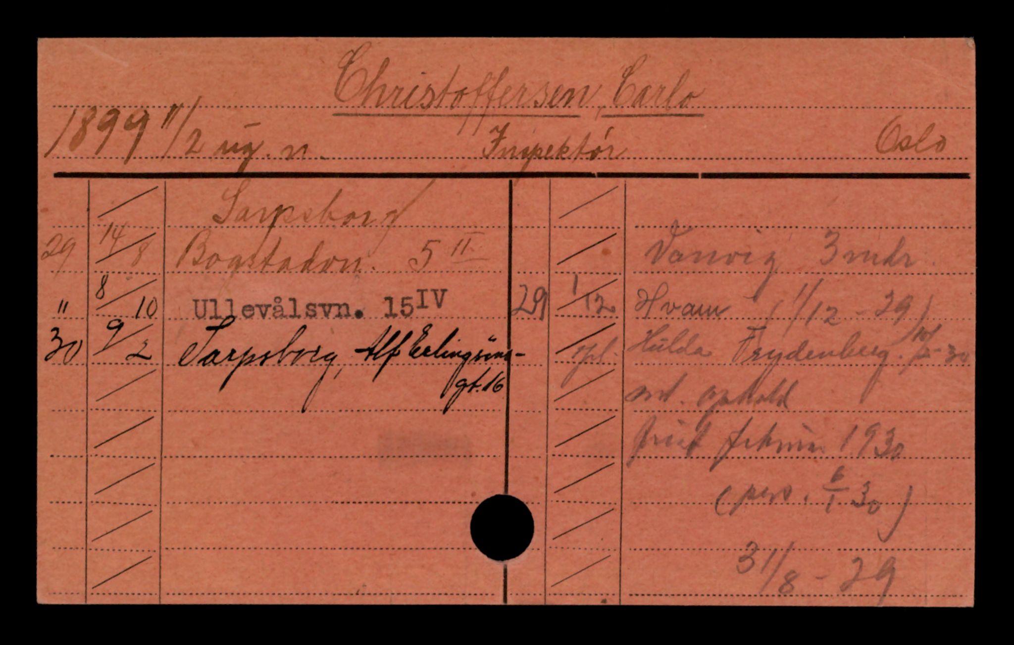 Oslo folkeregister, Registerkort, SAO/A-11715/D/Da/L0053: Menn: Christoffersen Carlo - Laastad Harald, 1906-1919
