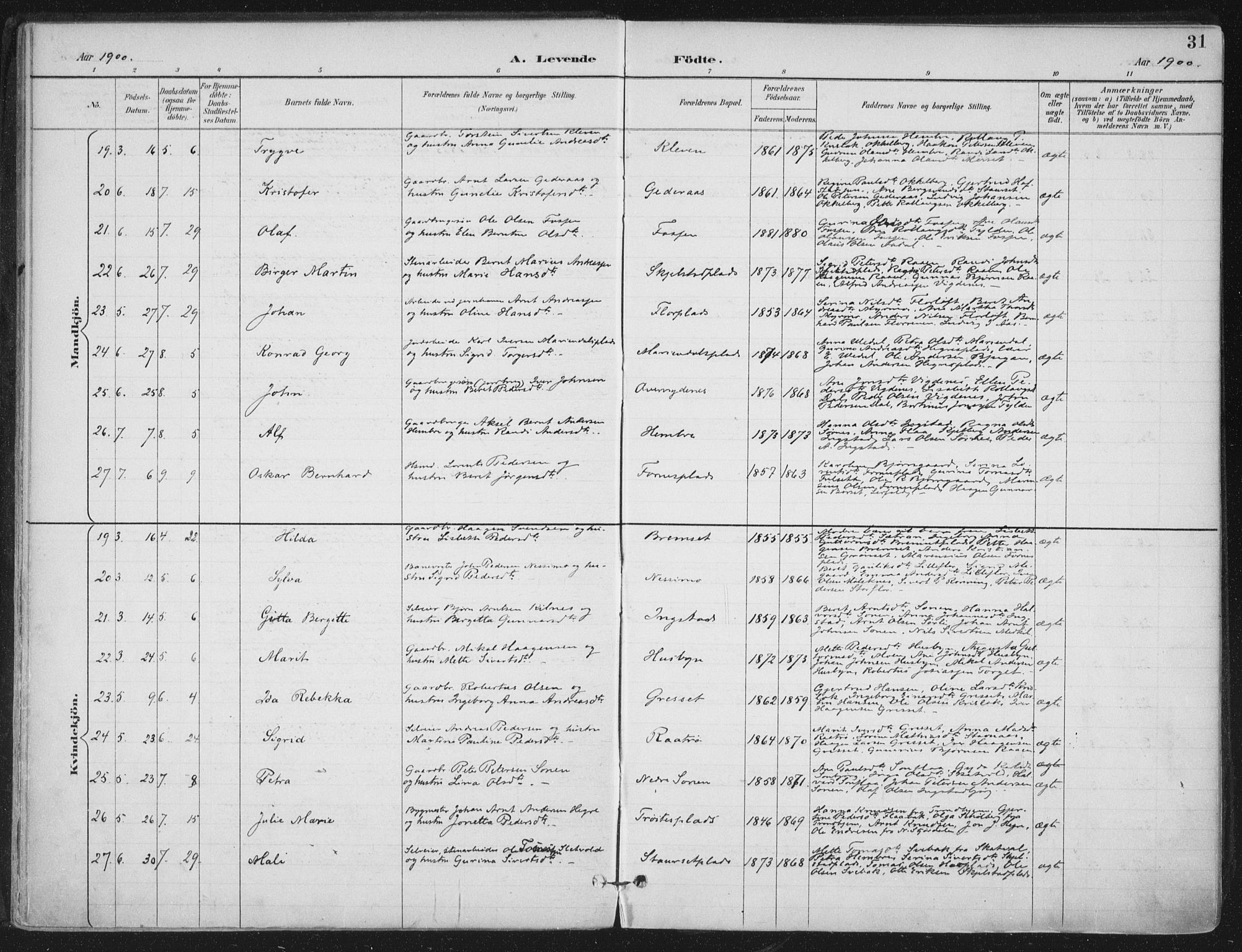 Ministerialprotokoller, klokkerbøker og fødselsregistre - Nord-Trøndelag, SAT/A-1458/703/L0031: Ministerialbok nr. 703A04, 1893-1914, s. 31
