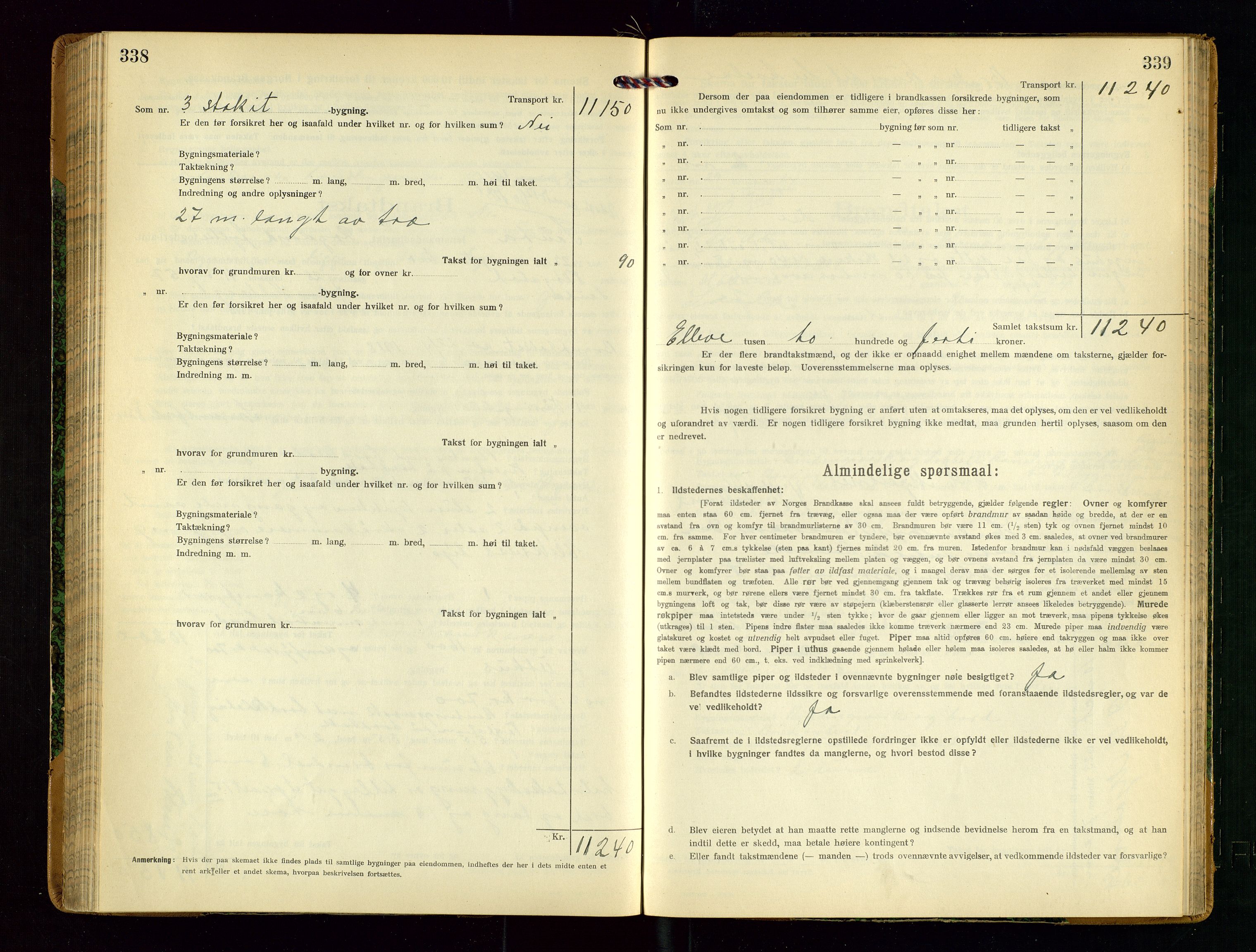 Sauda lensmannskontor, AV/SAST-A-100177/Gob/L0002: Branntakstprotokoll - skjematakst, 1916-1928, s. 338-339