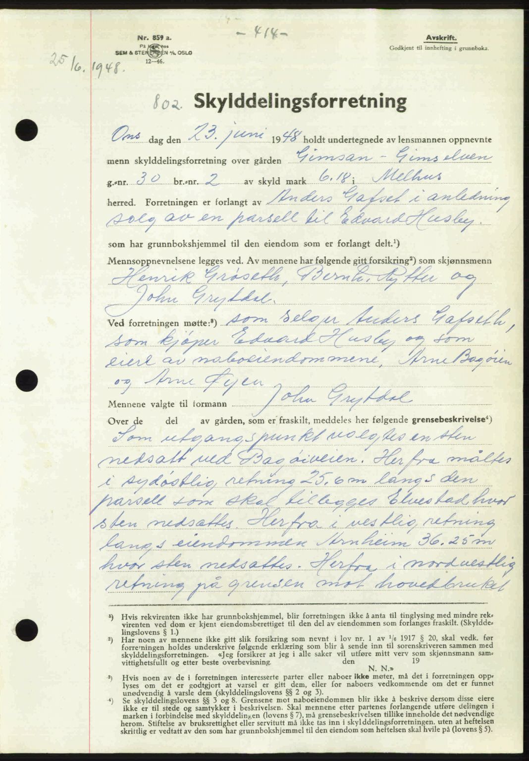 Gauldal sorenskriveri, SAT/A-0014/1/2/2C: Pantebok nr. A6, 1948-1948, Dagboknr: 802/1948