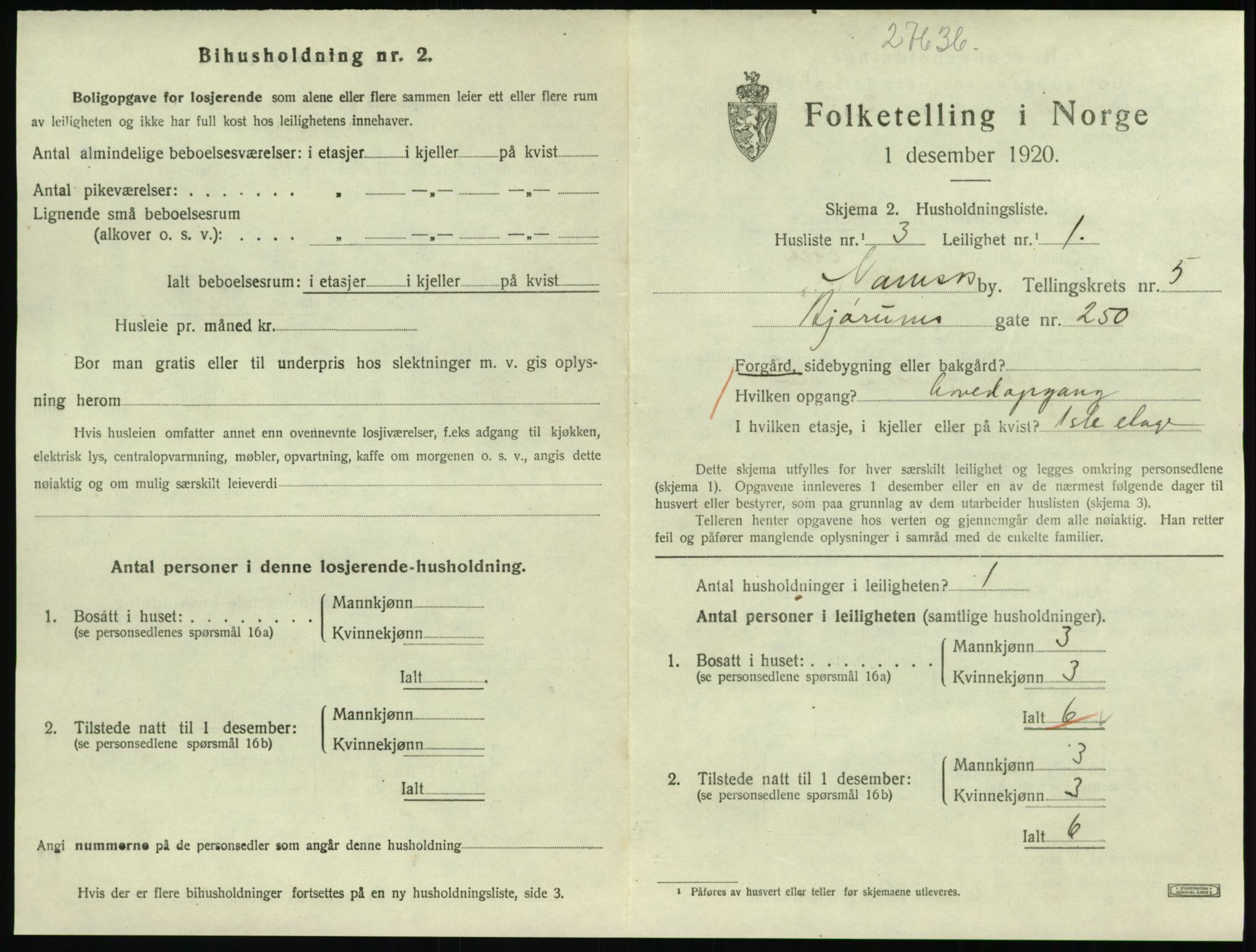 SAT, Folketelling 1920 for 1703 Namsos ladested, 1920, s. 1607