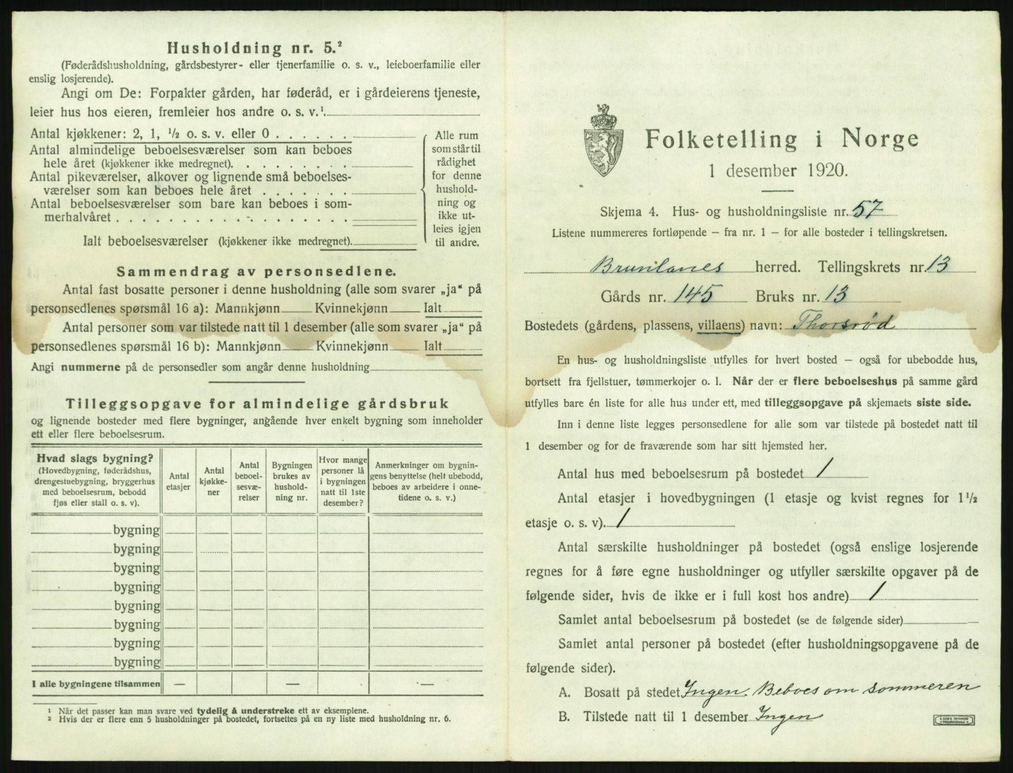SAKO, Folketelling 1920 for 0726 Brunlanes herred, 1920, s. 1863