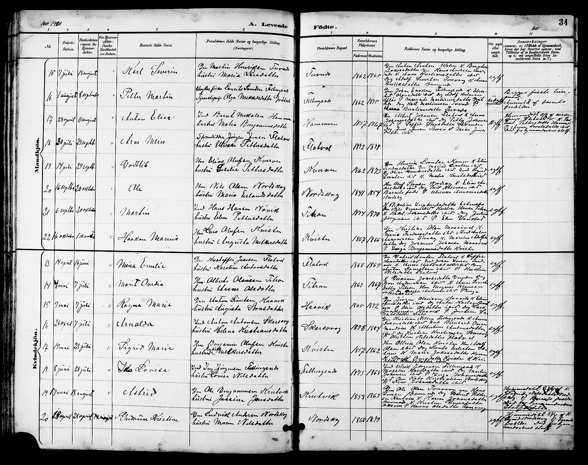 Ministerialprotokoller, klokkerbøker og fødselsregistre - Sør-Trøndelag, AV/SAT-A-1456/641/L0598: Klokkerbok nr. 641C02, 1893-1910, s. 34