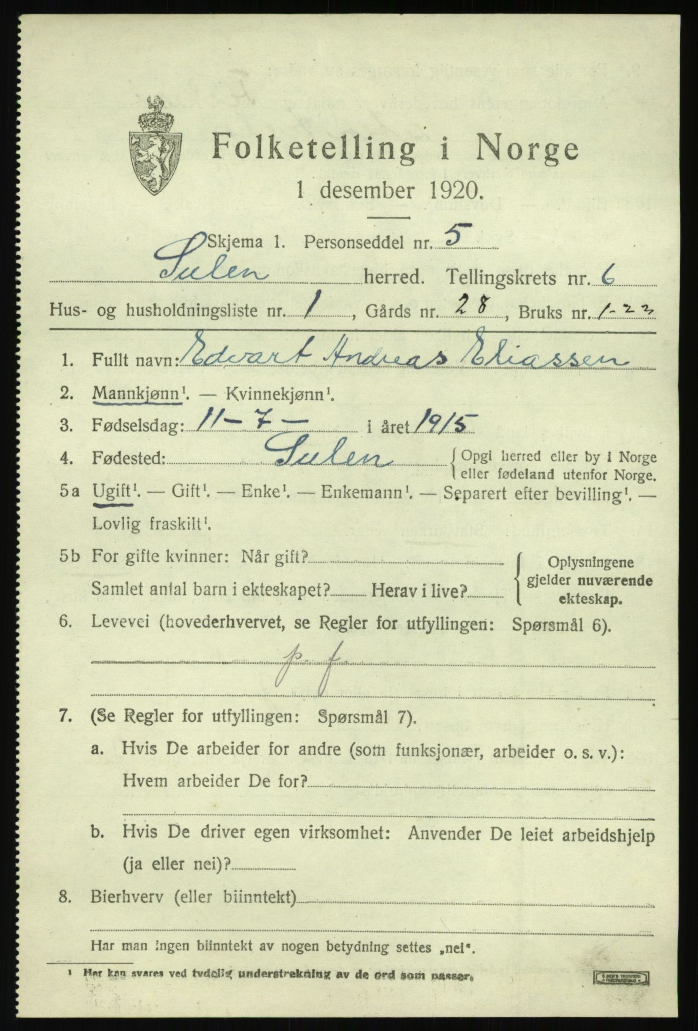 SAB, Folketelling 1920 for 1412 Solund herred, 1920, s. 2444