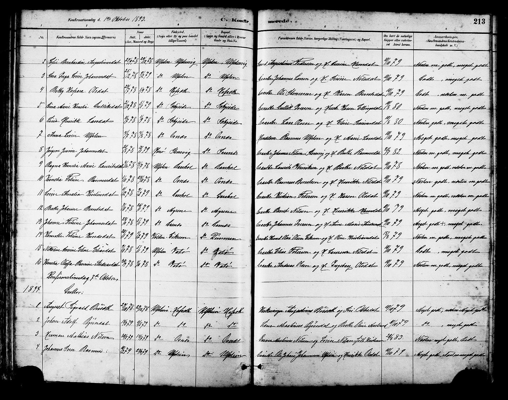 Ministerialprotokoller, klokkerbøker og fødselsregistre - Møre og Romsdal, AV/SAT-A-1454/509/L0112: Klokkerbok nr. 509C02, 1883-1922, s. 213