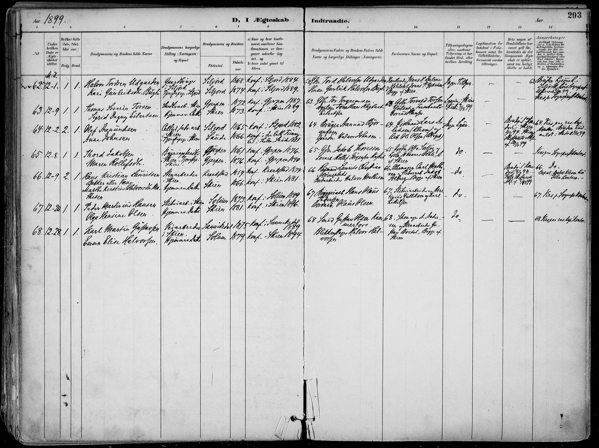 Skien kirkebøker, AV/SAKO-A-302/F/Fa/L0010: Ministerialbok nr. 10, 1891-1899, s. 293