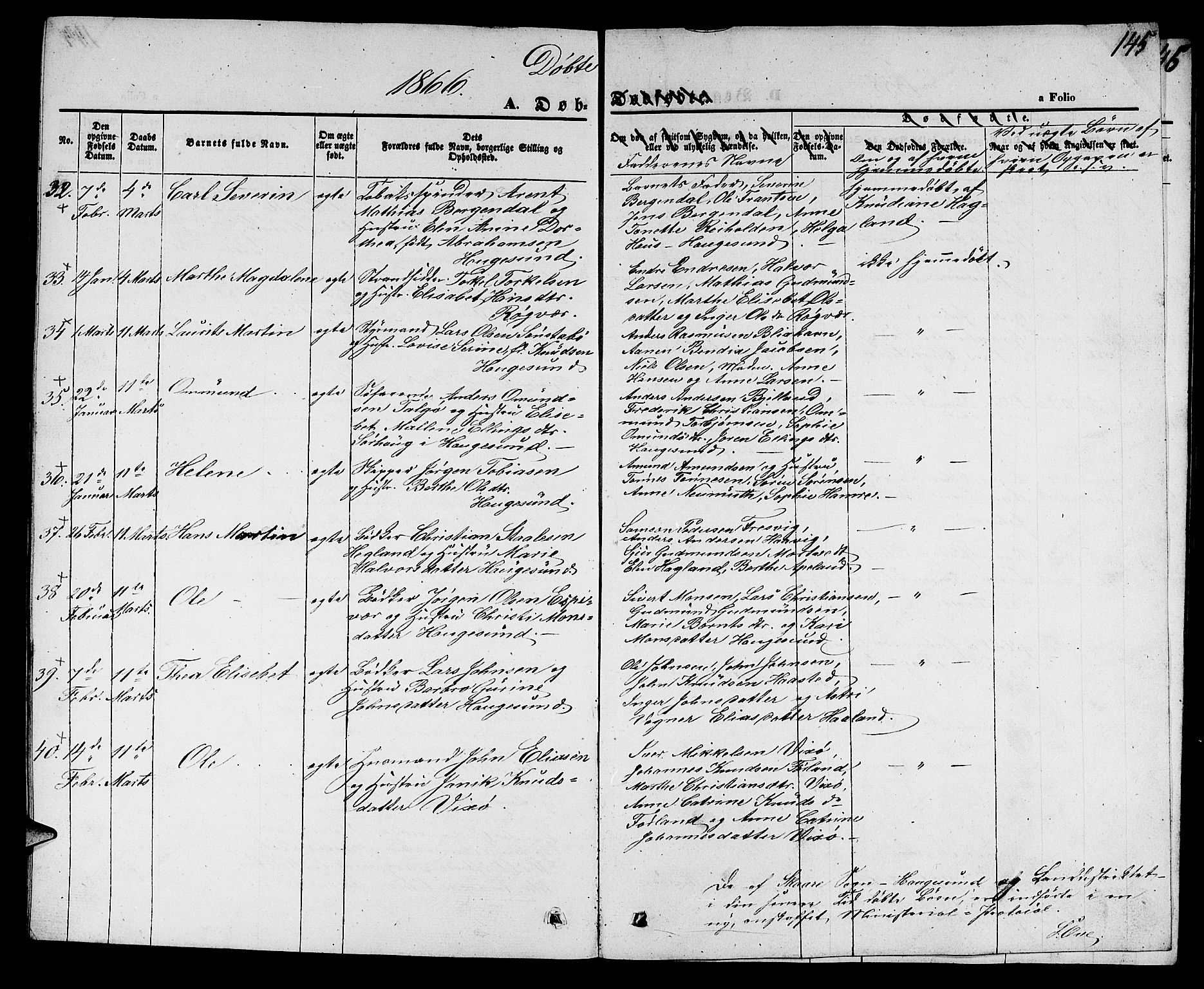 Torvastad sokneprestkontor, AV/SAST-A -101857/H/Ha/Hab/L0006: Klokkerbok nr. B 6, 1858-1867, s. 145