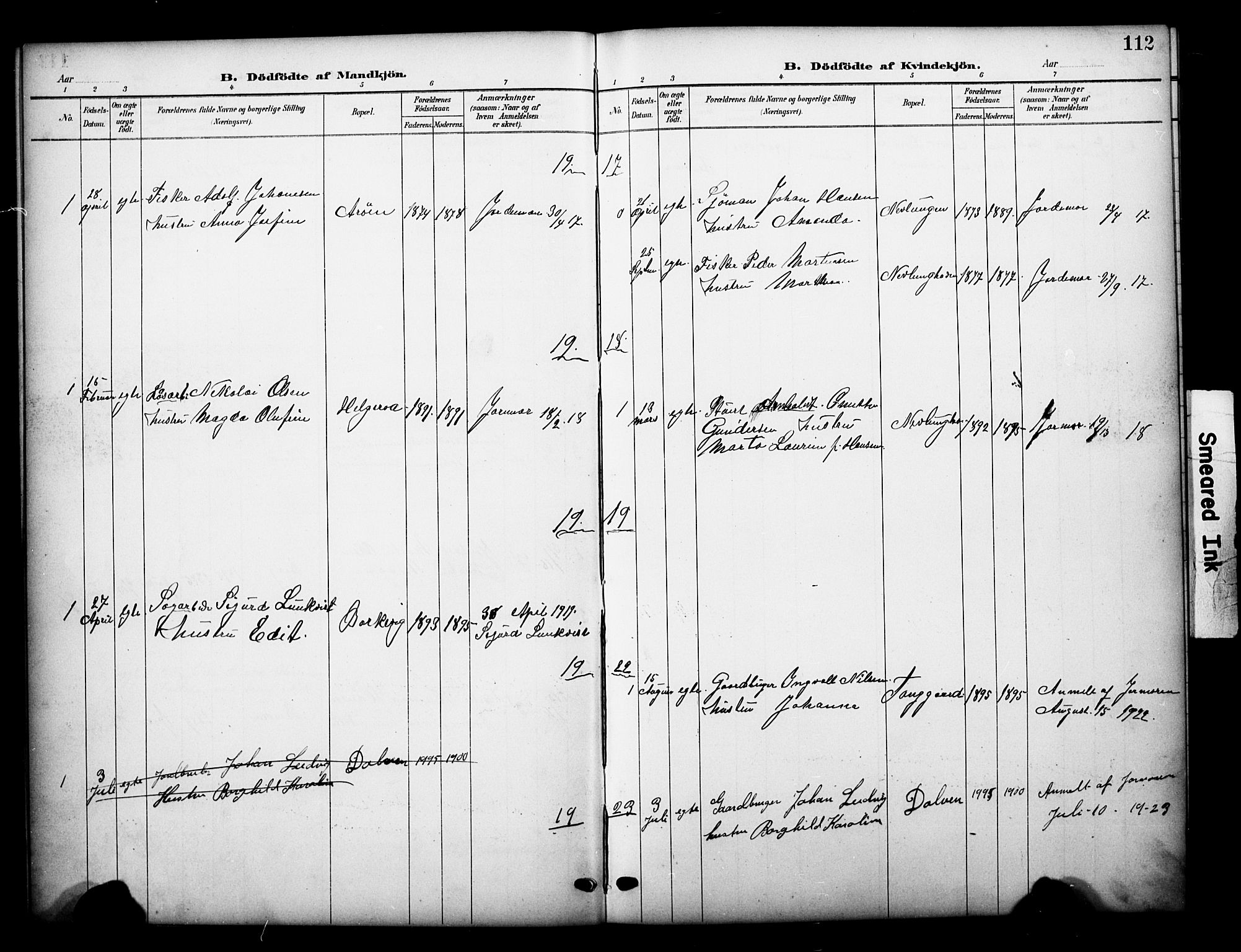 Brunlanes kirkebøker, AV/SAKO-A-342/G/Gb/L0003: Klokkerbok nr. II 3, 1903-1928, s. 112
