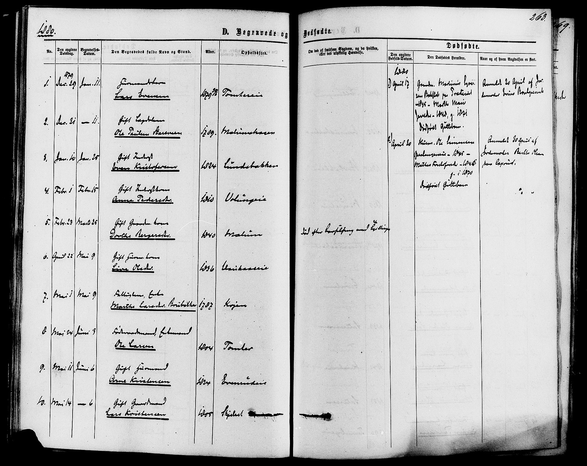 Romedal prestekontor, AV/SAH-PREST-004/K/L0006: Ministerialbok nr. 6, 1866-1886, s. 263