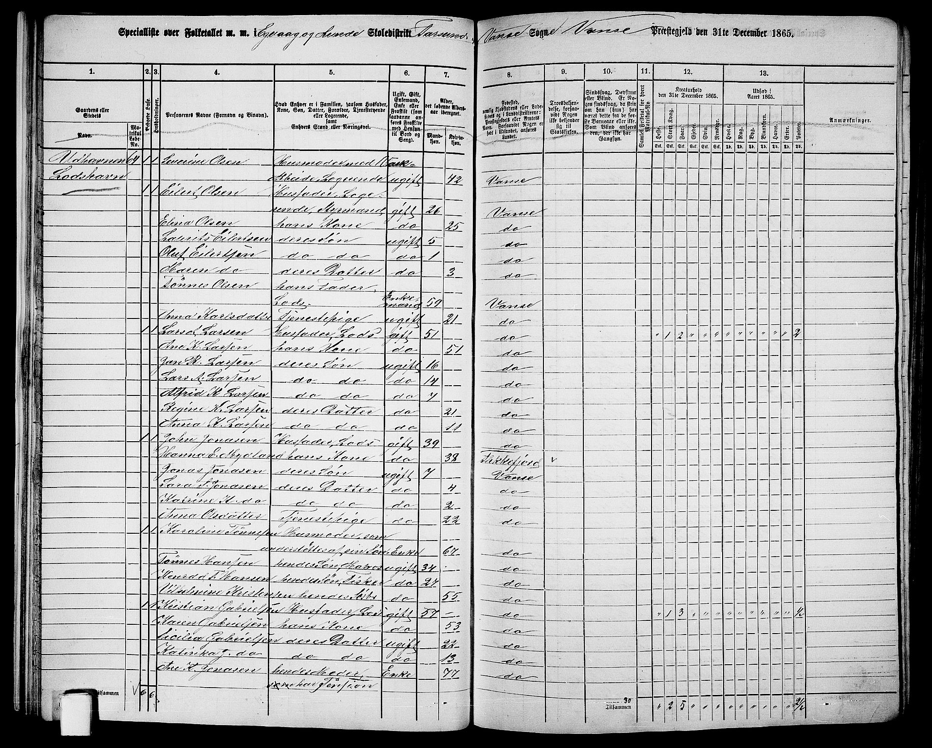RA, Folketelling 1865 for 1041L Vanse prestegjeld, Vanse sokn og Farsund landsokn, 1865, s. 26
