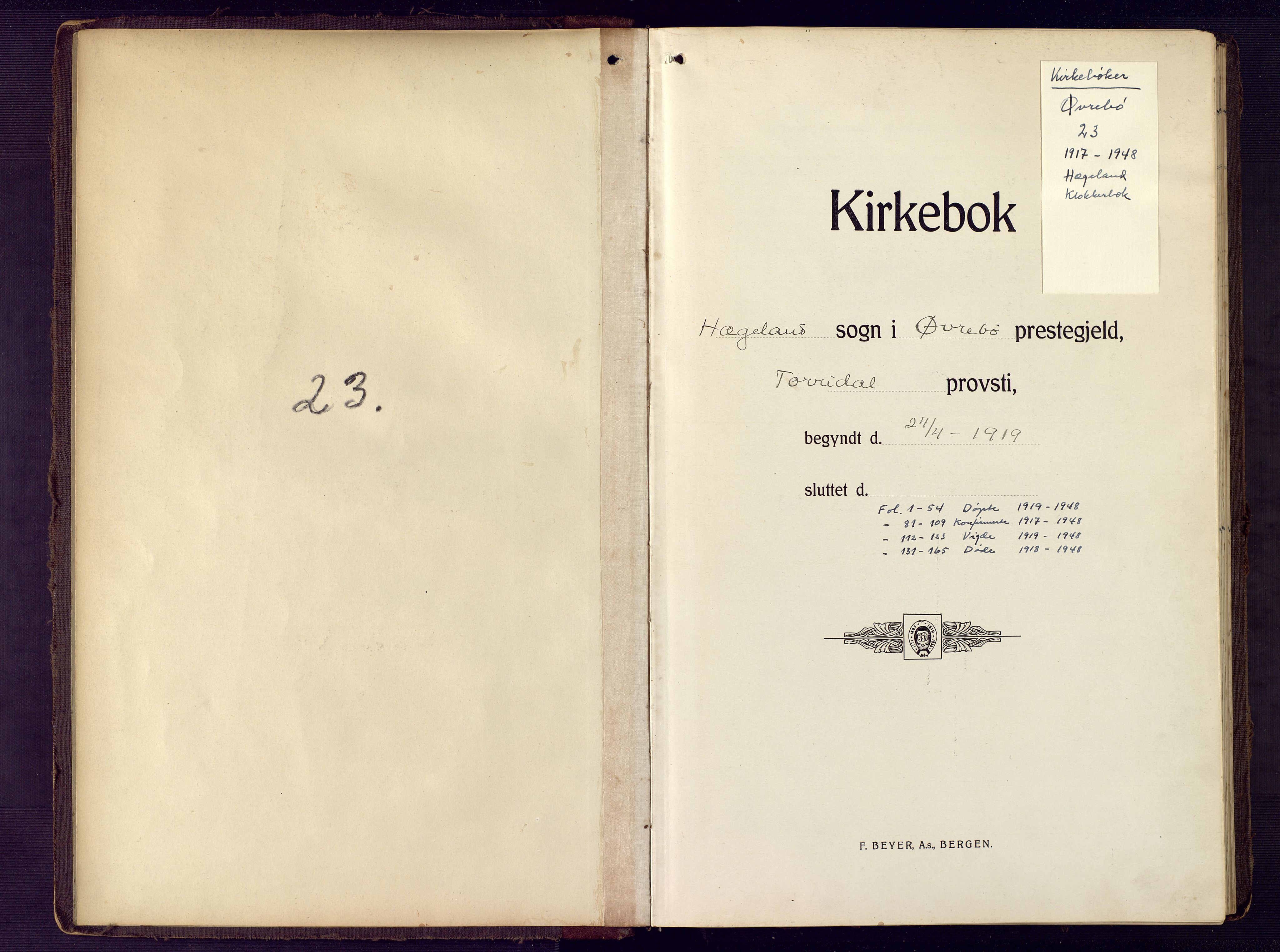 Vennesla sokneprestkontor, SAK/1111-0045/Fb/Fba/L0004: Klokkerbok nr. B 4, 1917-1948