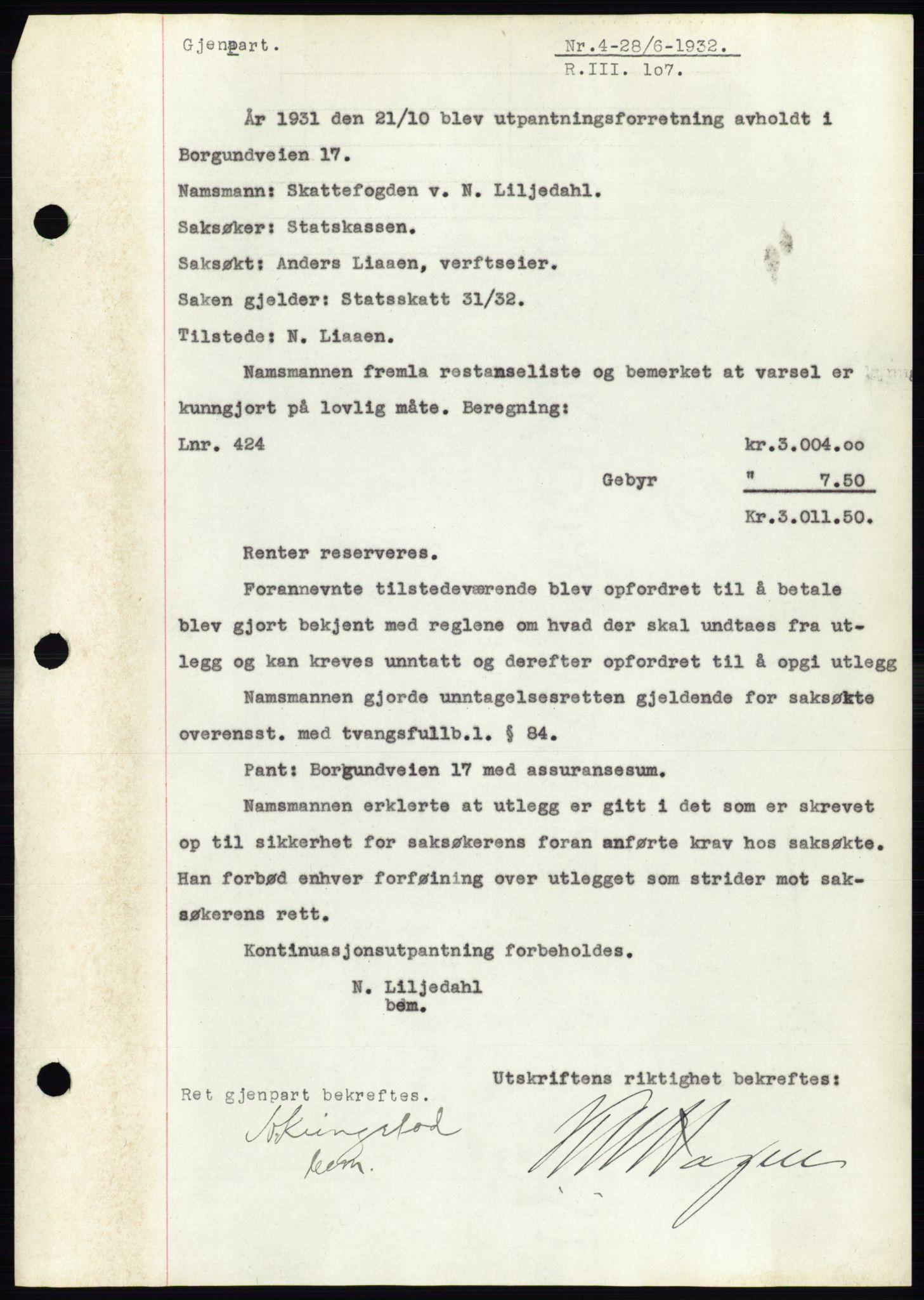 Ålesund byfogd, AV/SAT-A-4384: Pantebok nr. 29, 1931-1932, Tingl.dato: 28.06.1932