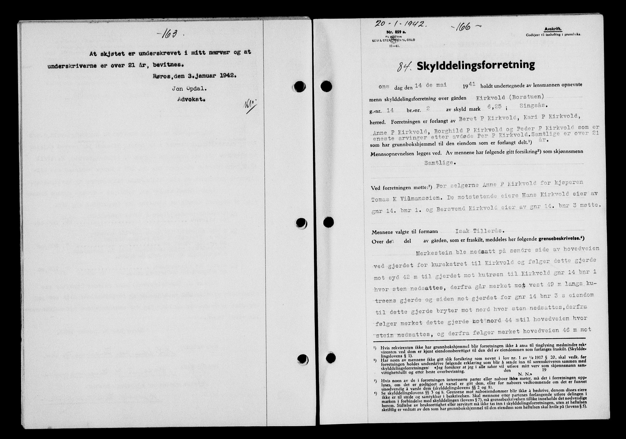 Gauldal sorenskriveri, SAT/A-0014/1/2/2C/L0054: Pantebok nr. 59, 1941-1942, Dagboknr: 84/1942