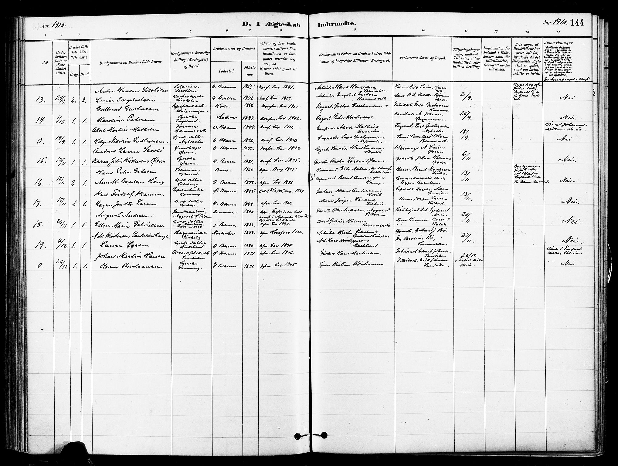 Asker prestekontor Kirkebøker, SAO/A-10256a/F/Fb/L0002: Ministerialbok nr. II 2, 1879-1921, s. 144