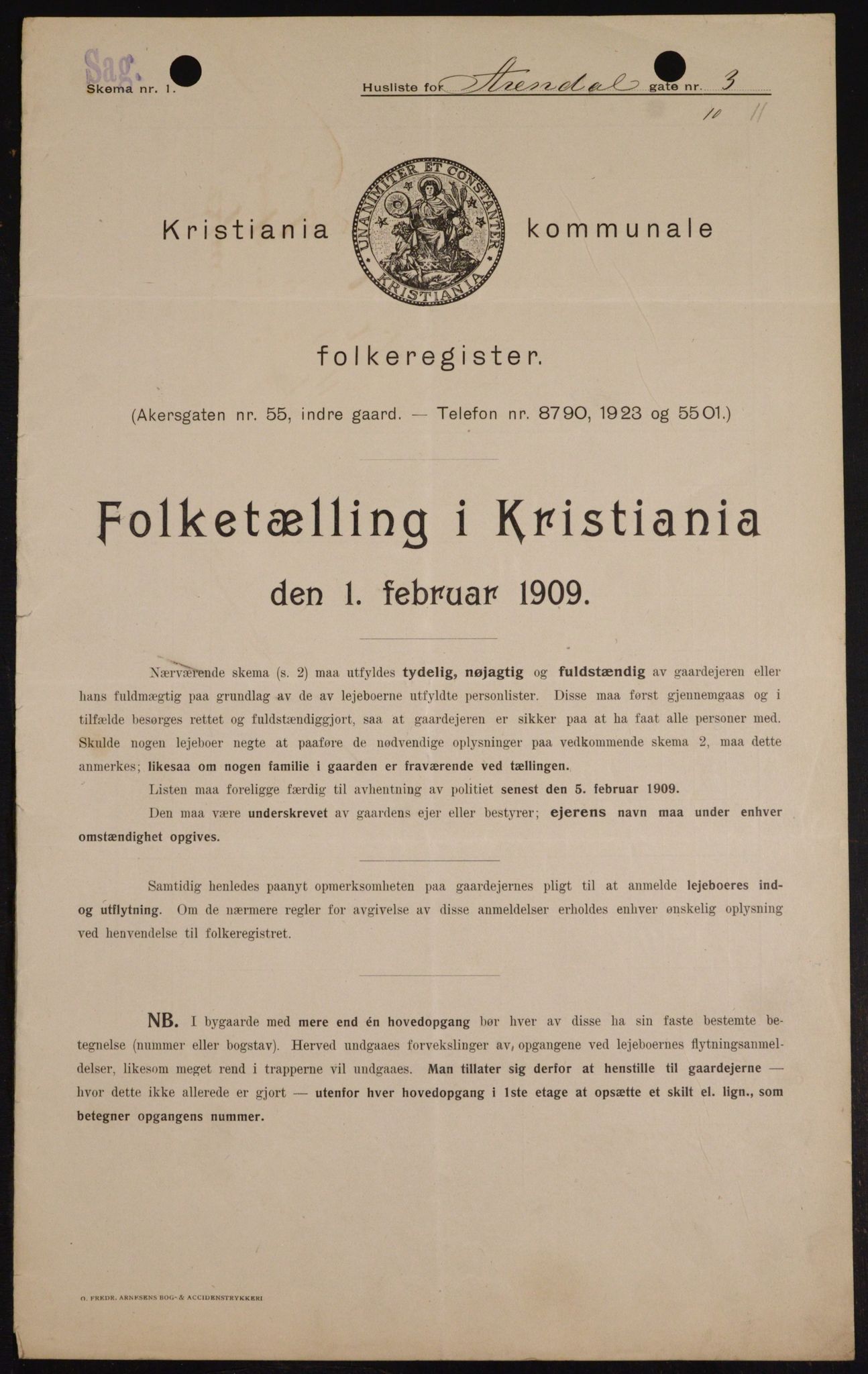 OBA, Kommunal folketelling 1.2.1909 for Kristiania kjøpstad, 1909, s. 1863