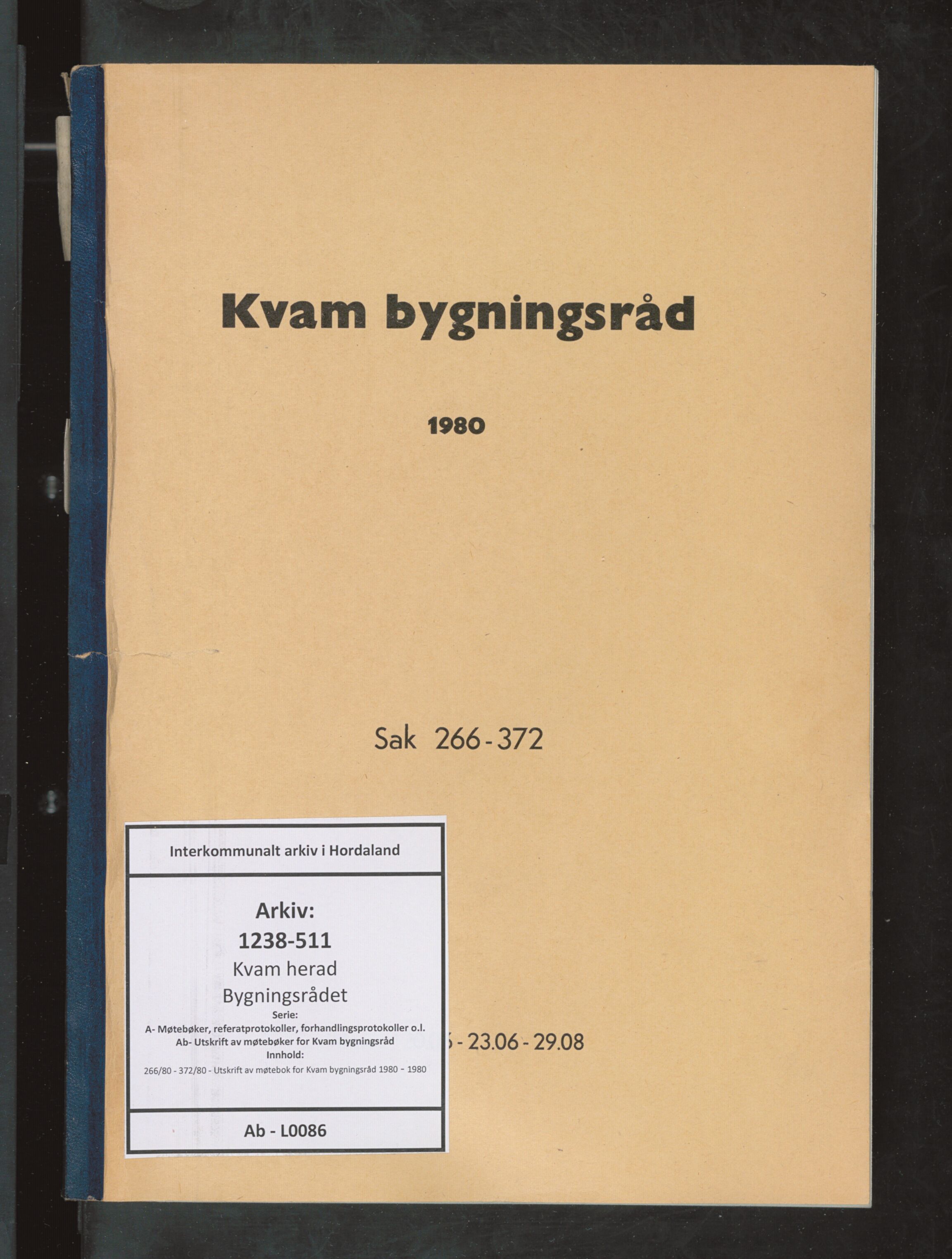 Kvam herad. Bygningsrådet, IKAH/1238-511/A/Ab/L0086: Utskrift av møtebok for Kvam bygningsråd, 1980